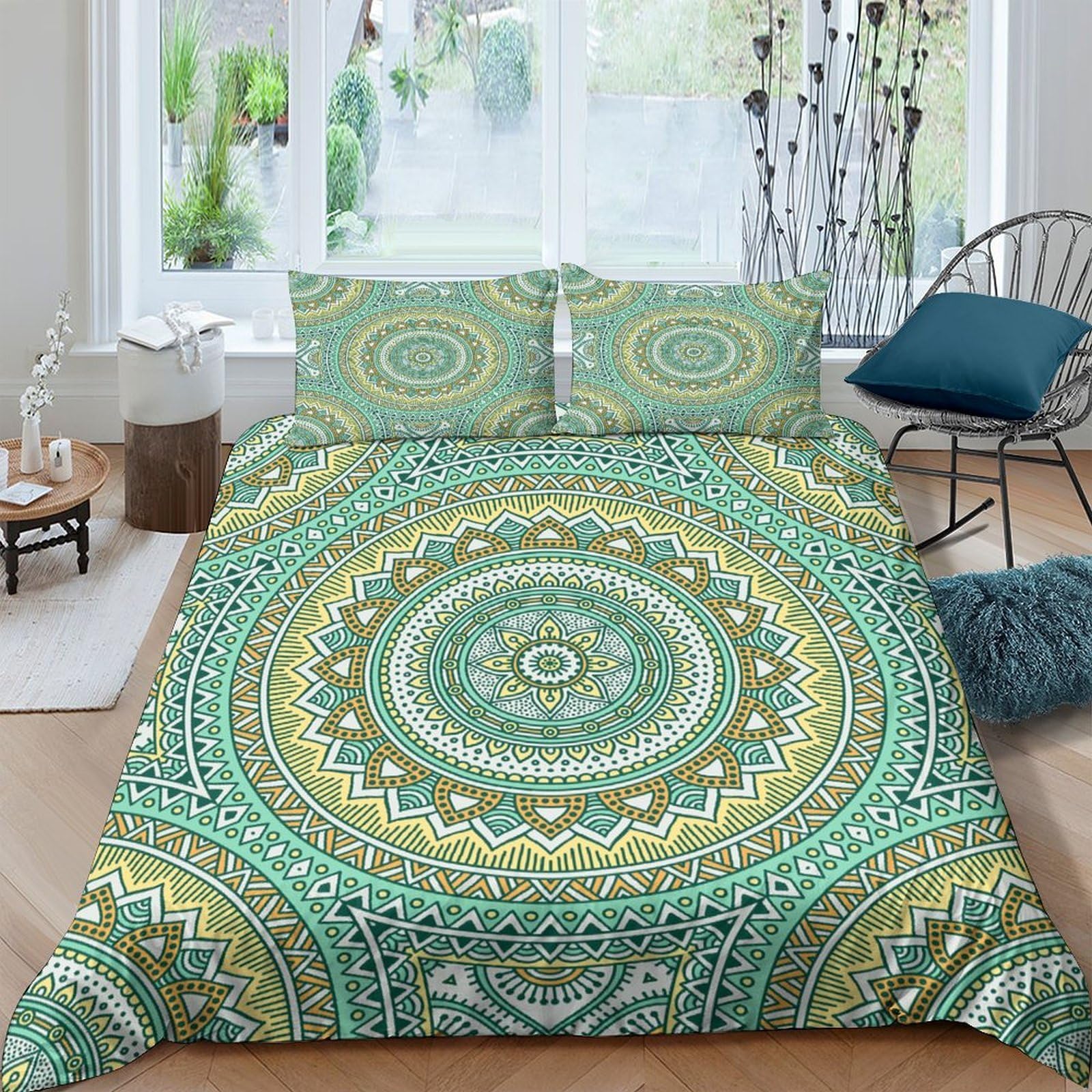 Ctjqhvkz Style-2 3D Printed Mandala Green Fitted Sheet Microfiber Soft Breathable Geometric Bed Cover For Bedroom Guest Room Decor Single（135X200cm）