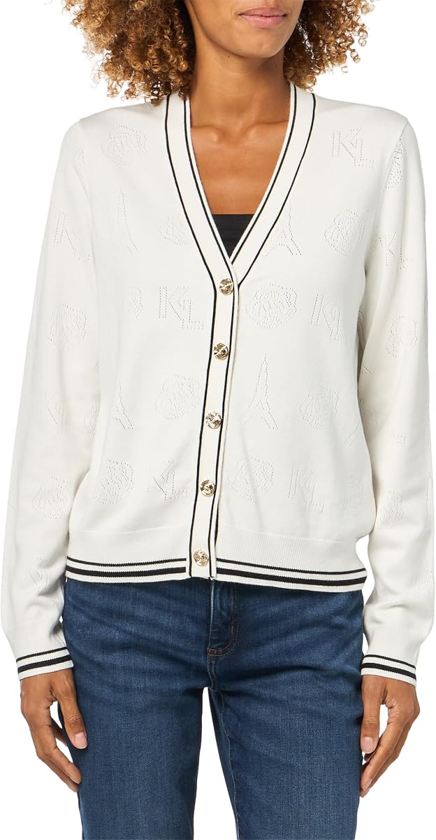 Karl Lagerfeld Jersey delicado de manga larga para mujer con bordado clásico con temática de Karl