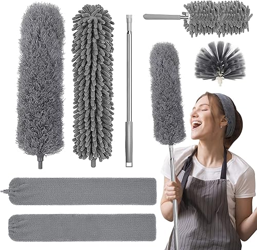 Miniatura 1 de 7 plumeros para limpieza, plumero extensible con poste de extensión de 16 a 83 pulgadas, desmontable y flexible, limpiador de cepillo de microfibra