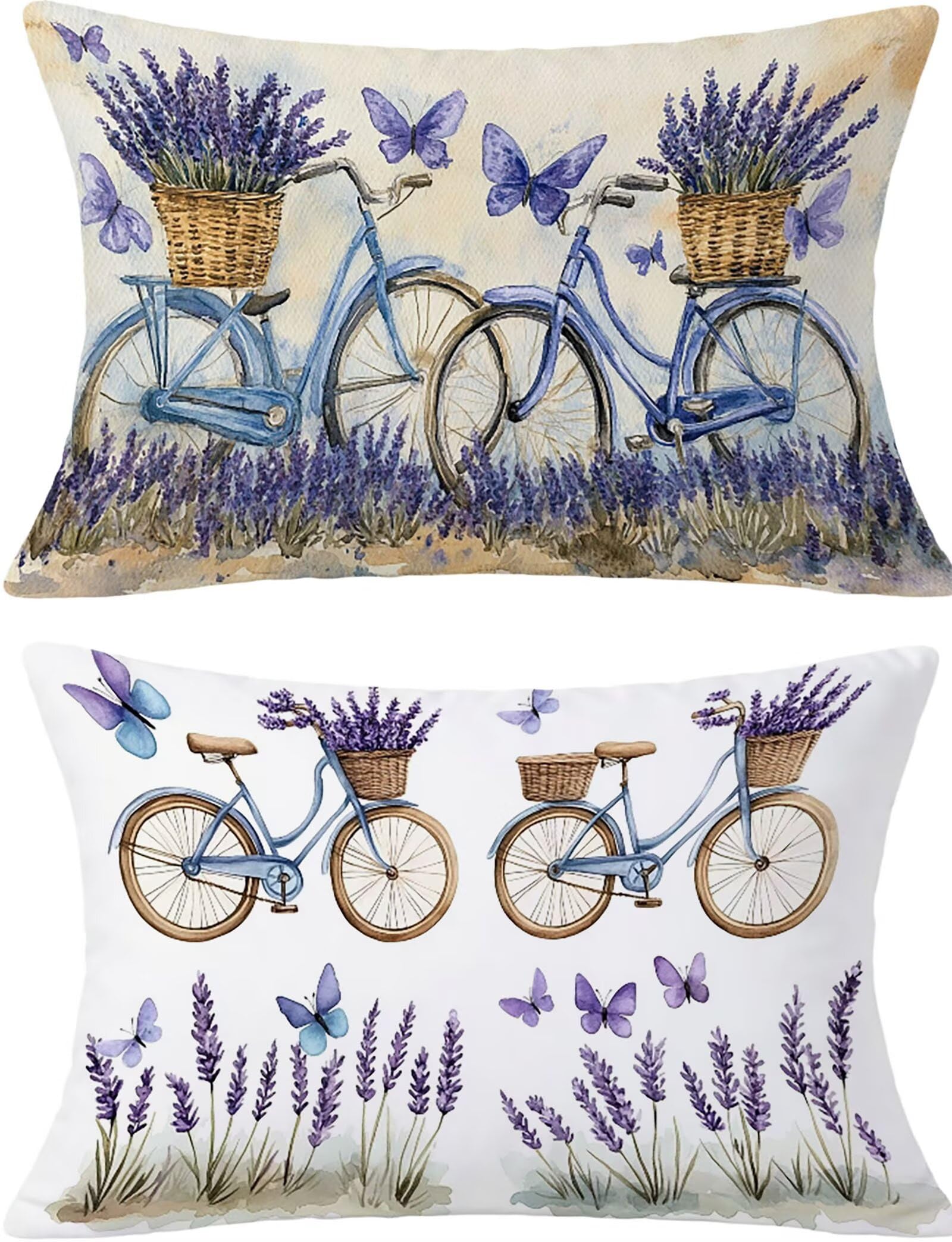 Taie d'oreiller 50x70 lot de 2 imperméable en lin imprimé papillon vélo pour salon