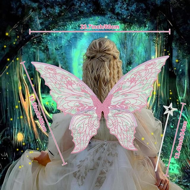 Foto 6 de 6 de weiclianhp Alas de Hada Brillantes para Adultos y Niñas con Varita de Estrella