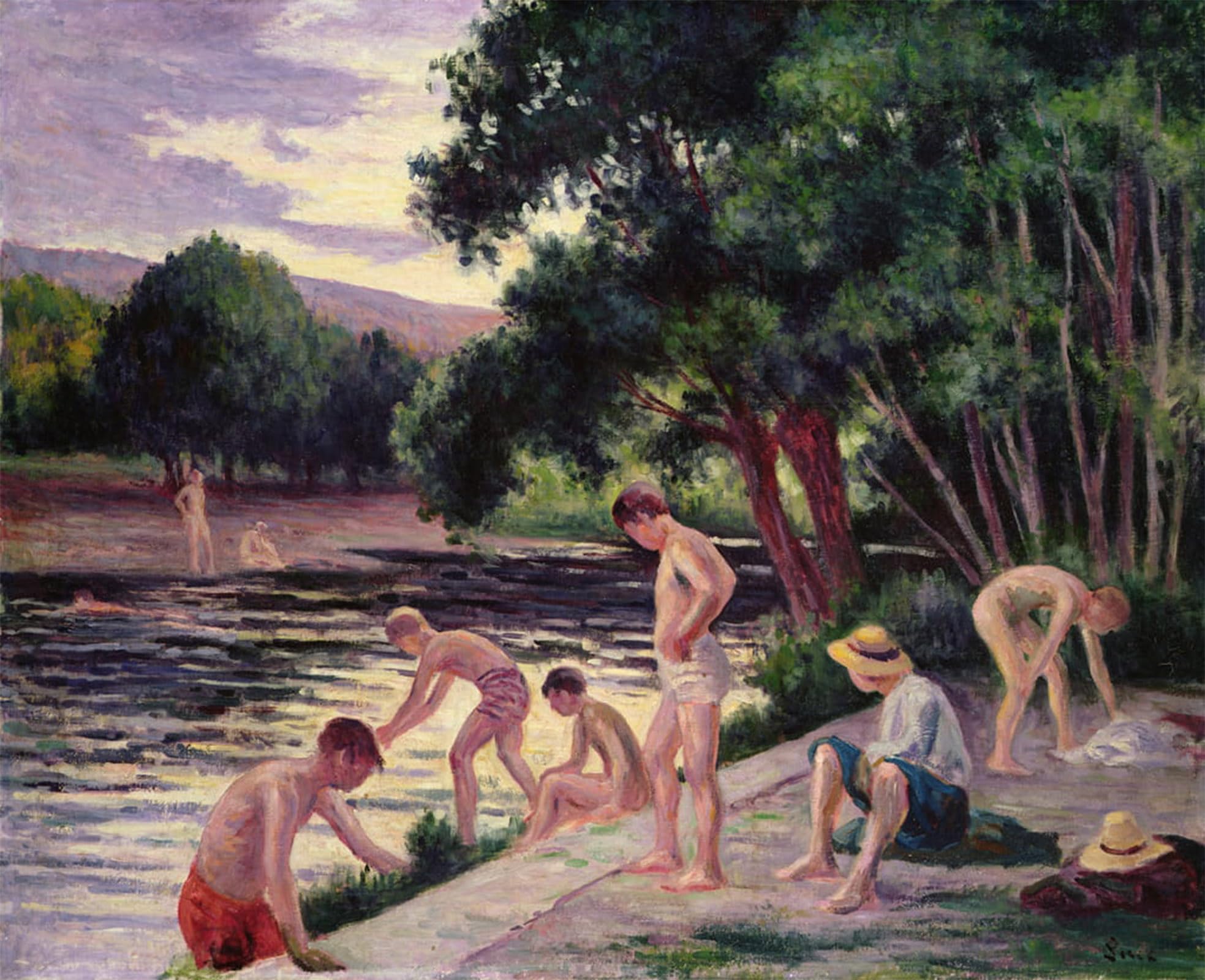 SERENDIPITP Abstract Painting Mural Print Picture Wall Decor Painting the Bathers by Maximilien Luce Vintage Wall Artwork for Home Decor 60x90cm