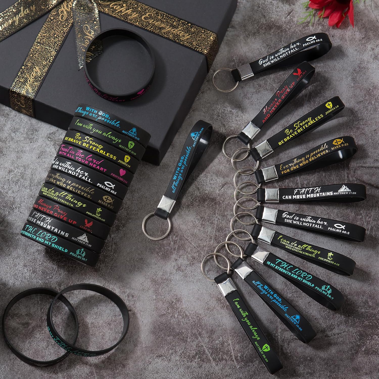 100 Pcs Bible Verse Bracelets Christian Inspirational Bible Keychains –Bulk Religious Keyrings and Bracelets - Image 2