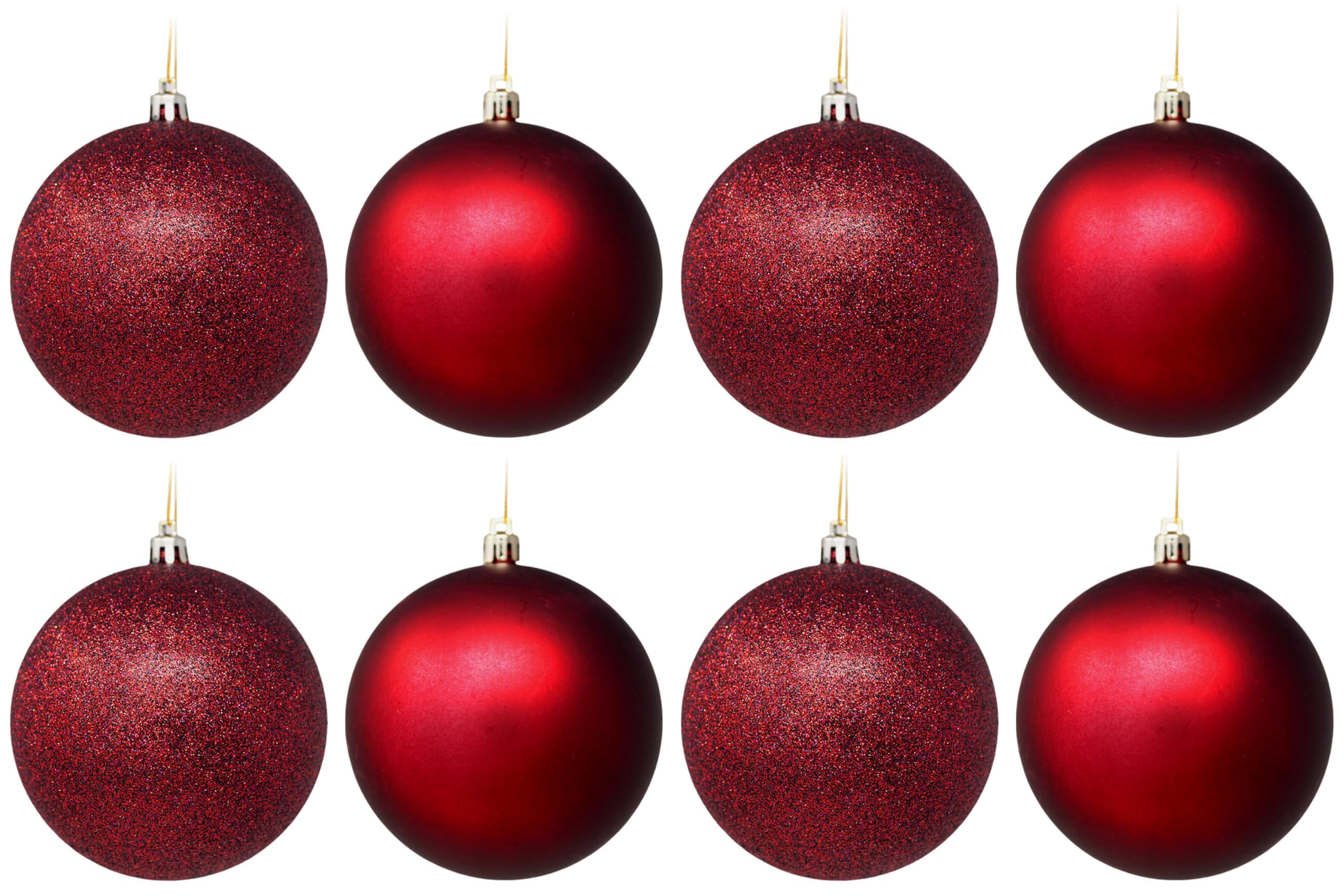 Wine Red Christmas Baubles 10cm Tree Ornaments - Glitter Matt - Set of 8
