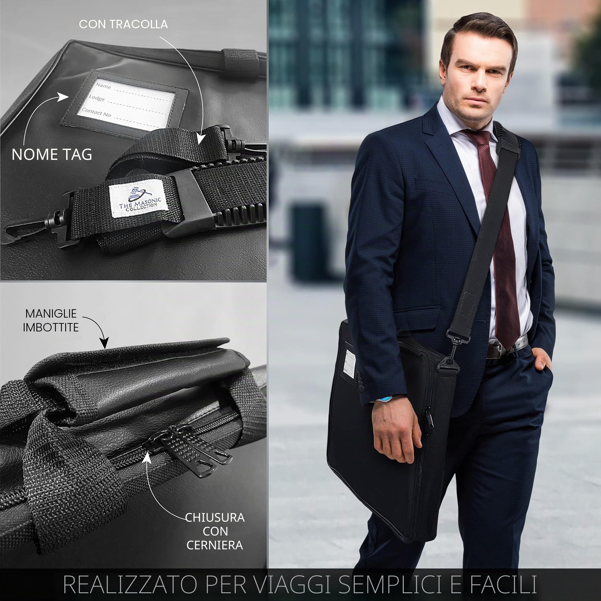 THE MASONIC COLLECTION Borsa a mano e a tracolla con grembiule di grado provinciale - Cerniera bifacciale - Regalo massonico per uomo