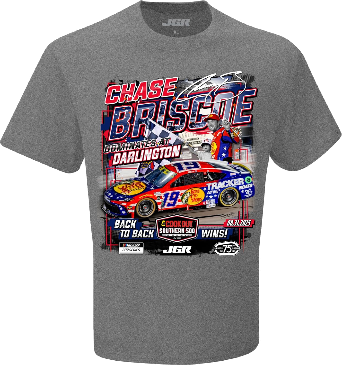Checkered Flag Sports Chase Briscoe #19 NASCAR 2025 Southern 500 at Darlington 8.31.2025 Win T-Shirt