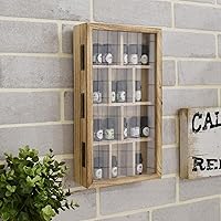 Vista 7 de Ikee Design Vitrina de colección de madera con tapa de vidrio templado transparente y con bisagras, montaje en la pared, 10 ranuras, caja