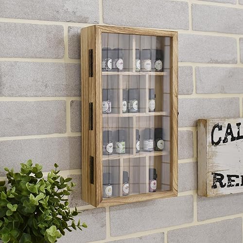 Miniatura 7 de Ikee Design Vitrina de colección de madera con tapa de vidrio templado transparente y con bisagras, montaje en la pared, 10 ranuras, caja de