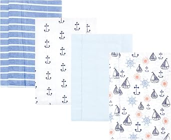 Hudson Baby Cotton Flannel Burp Cloths 4-Pack, Sunshine And Sailboats, One Size