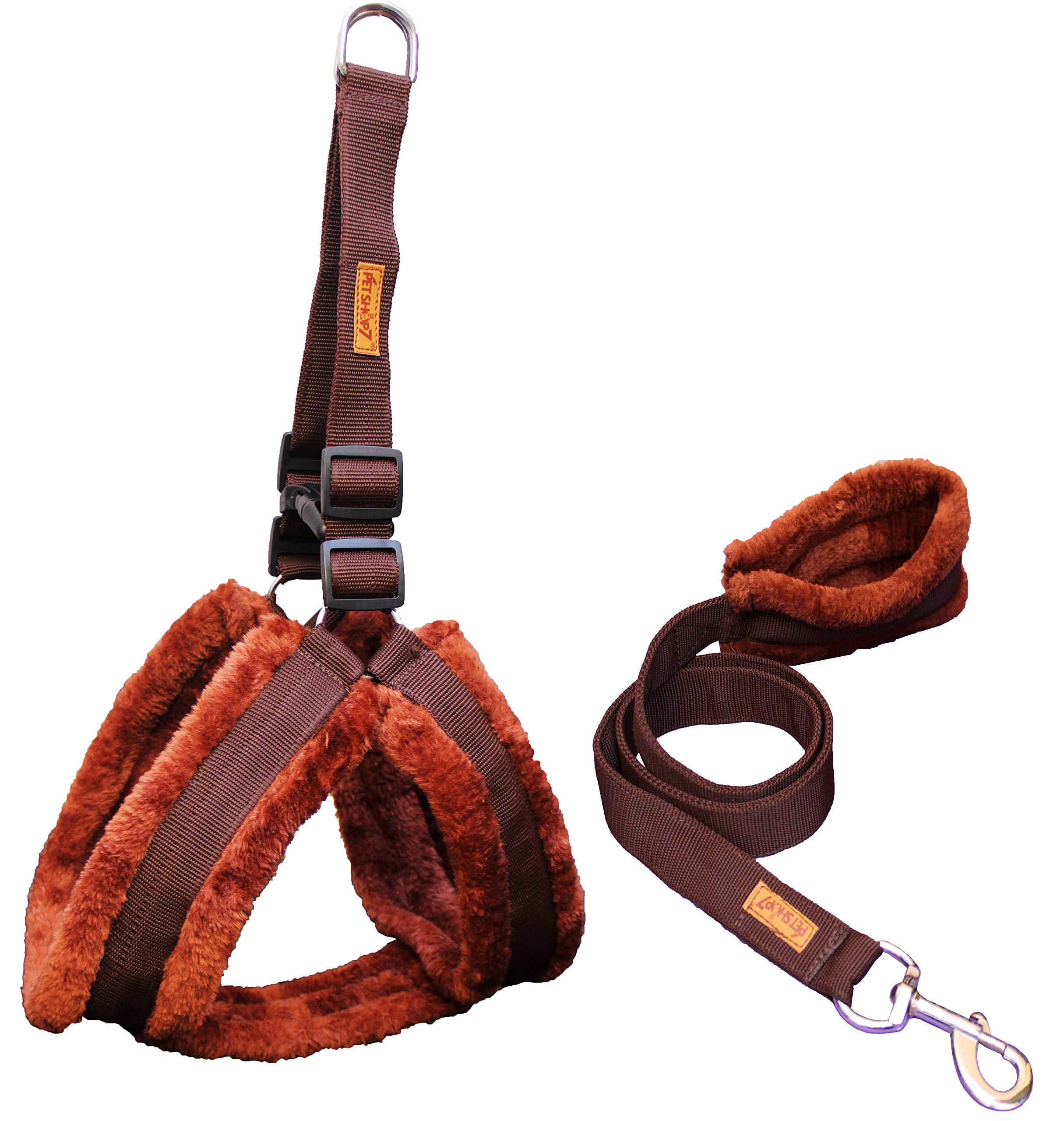 Petshop7 Premium Qualtiy Fur Padded Nylon Dog Harness & Leash Set Small (Chest Size - 23-28inch) Brown (B083WKFKCQ) Amazon Price History, Amazon Price Tracker