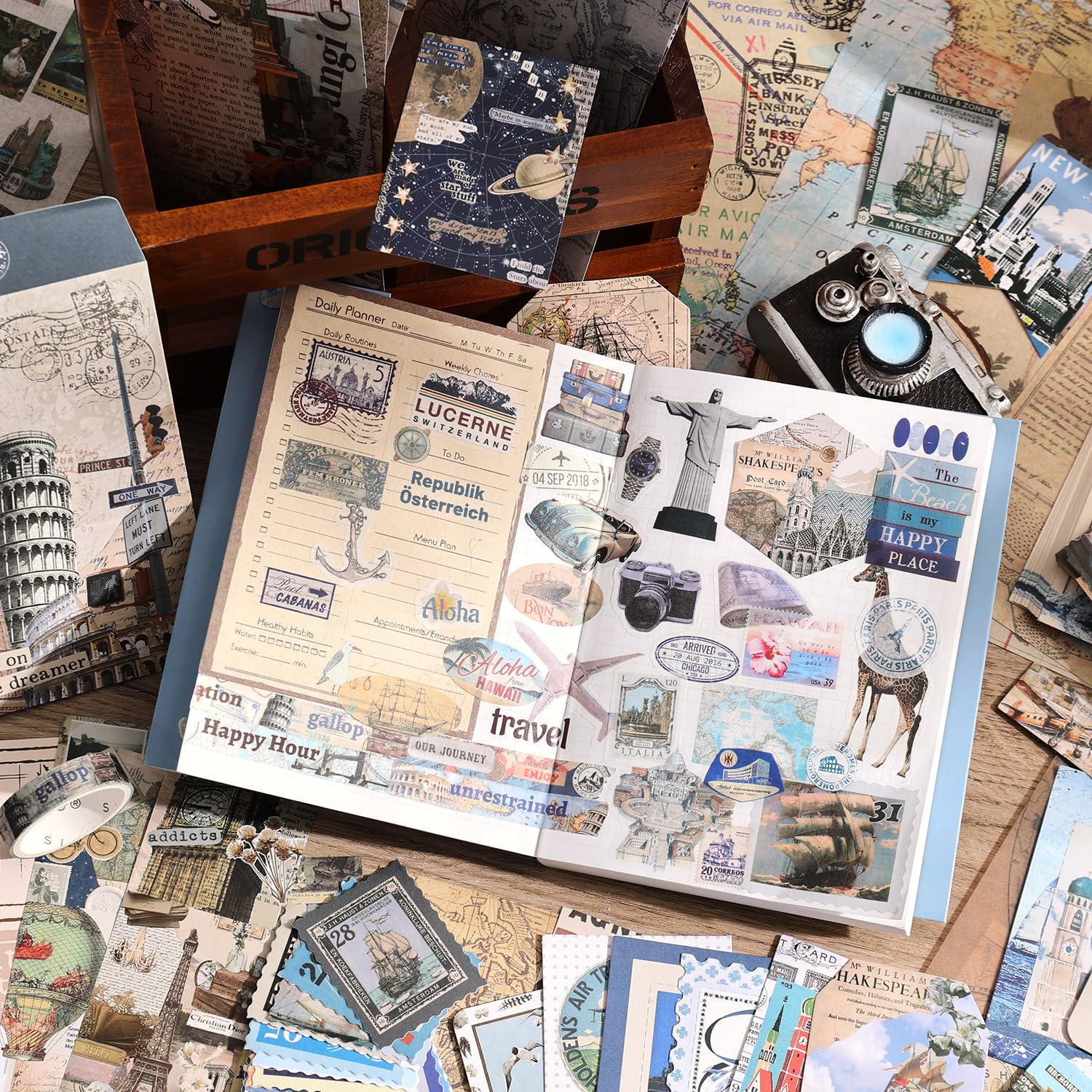 emmoolife Vintage Aesthetic Scrapbooking Supplies Kit, s Botanical Bullet Junk Journal Kit with Journaling Supplies, Tweezers, A6 Grid Notebook,Stationery,Sticker, Birthday Craft Gift for Adult: Journey