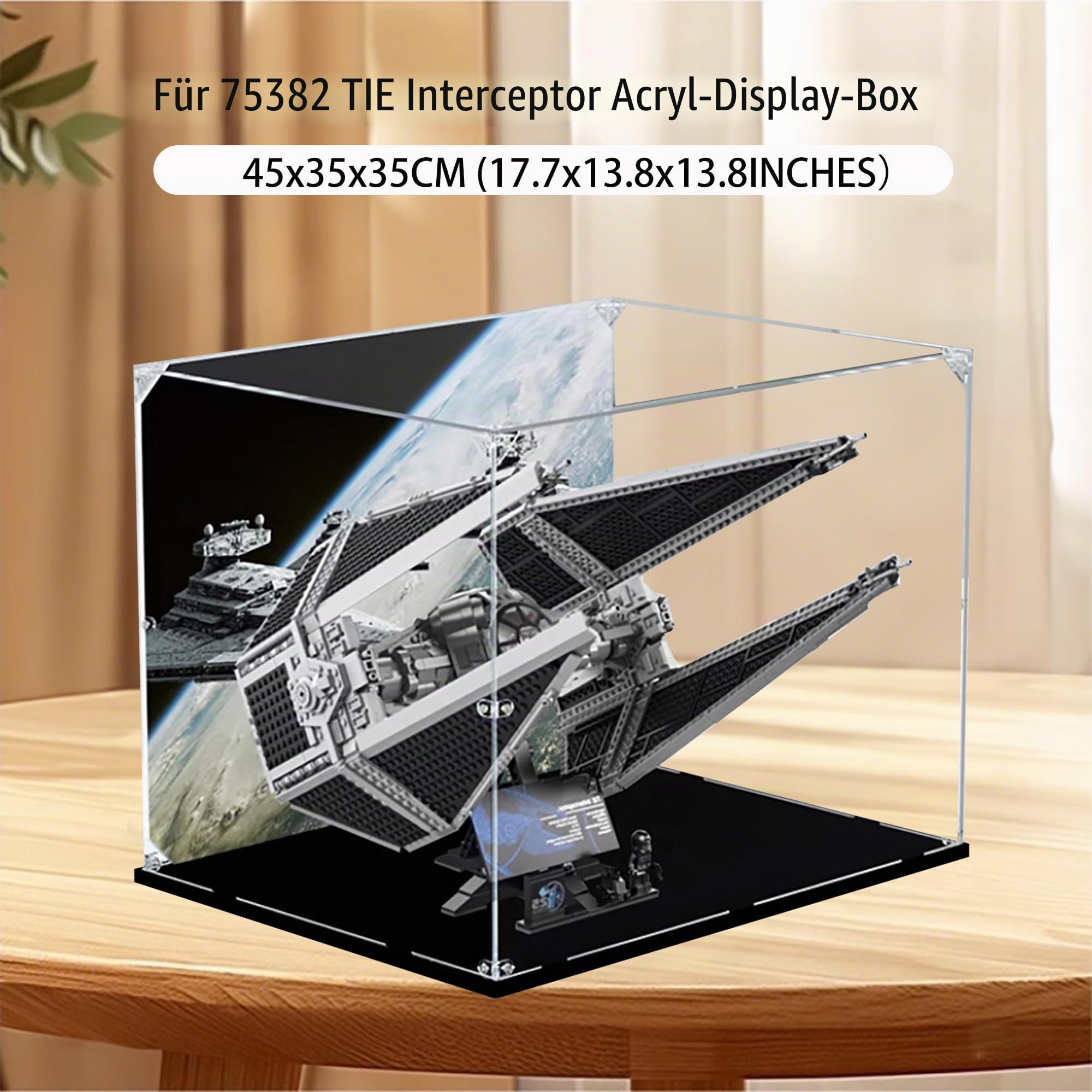Acryl-Vitrine für Lego 75382 TIE Interceptor Modell, 3 mm staubdichte Schaukasten, Vitrine kompatibel mit Lego 75382 (Modell nicht im Lieferumfang enthalten) (Hintergrundaufbau 3 mm B)