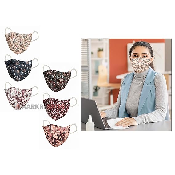 AARKRI SALES Set of 6 Floral Cloth Face Mask Reusable & Washable Pure Cotton Masks for Adults