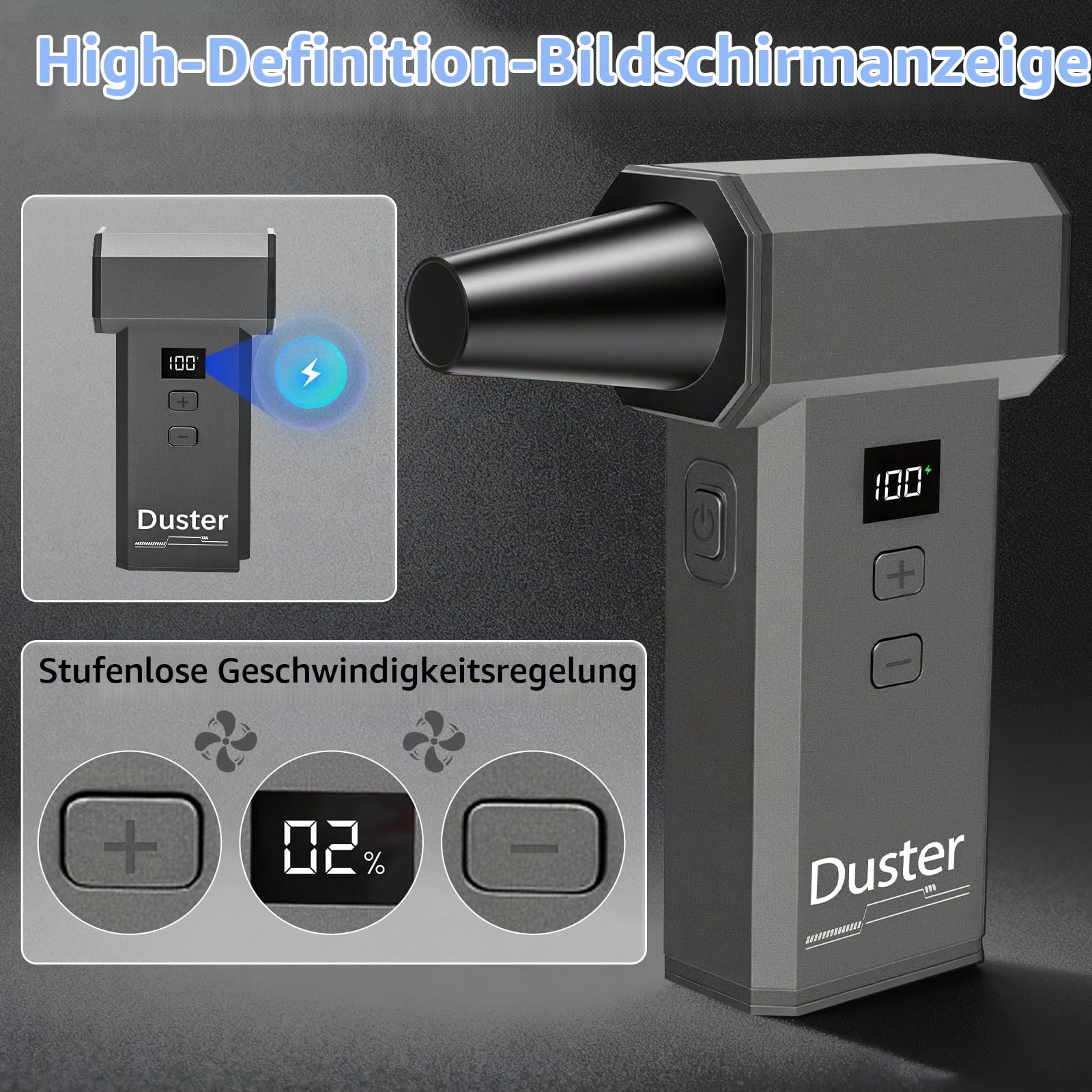 2-in-1 Elektrische Staubgebläse & Mini Staubsauger - 180000 U/min Druckluftspray mit Turboleistung 100-Stufen Compressed Air Duster mit LED Display 8000mAh Akku Gebläse für PC Tastatur Auto (02)