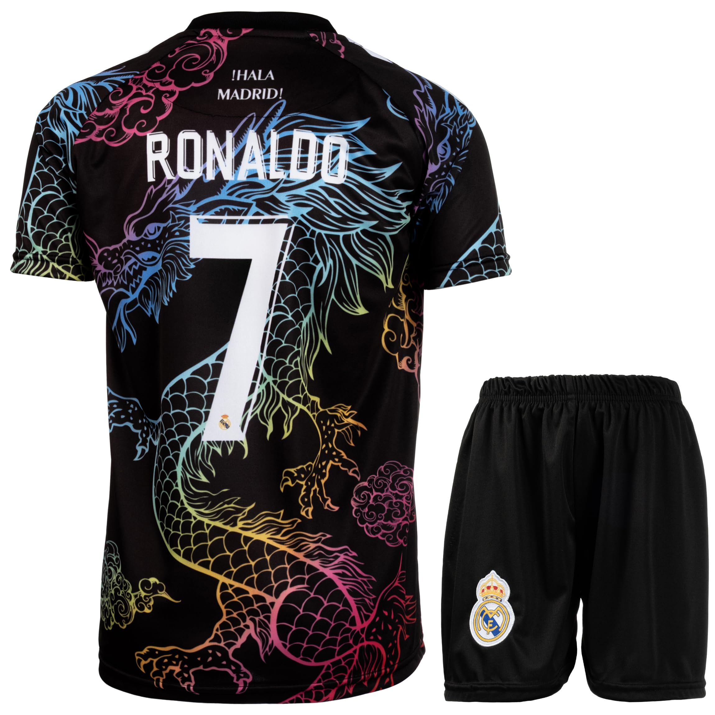 Madrid #7 Ronaldo Maillot Extérieur Football pour Enfants Shorts, Chaussettes, Tailles Jeune, Coffret Cadeau