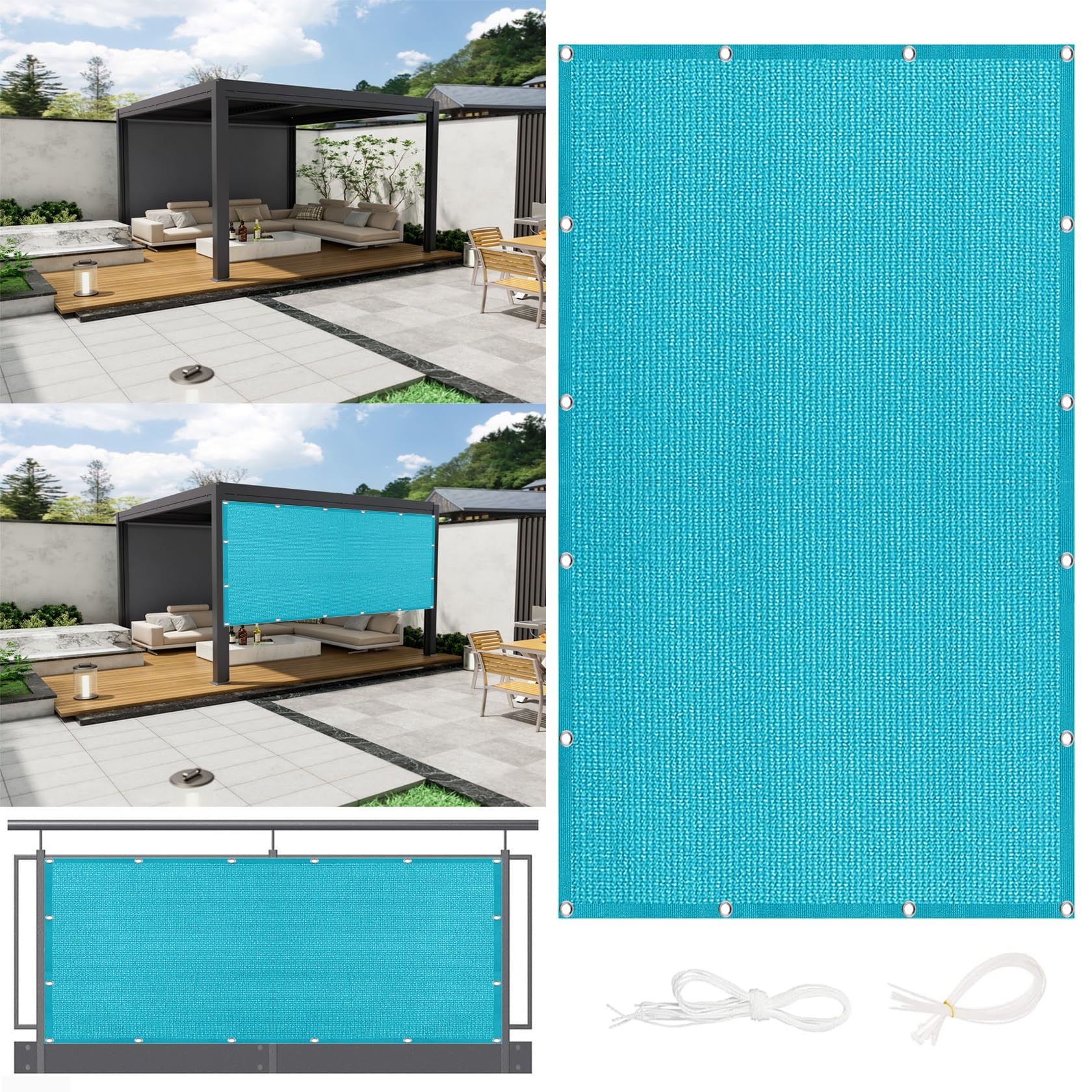 Voile d’ombrage rectangulaire 185x750 cm en toile HDPE respirante bleu ciel