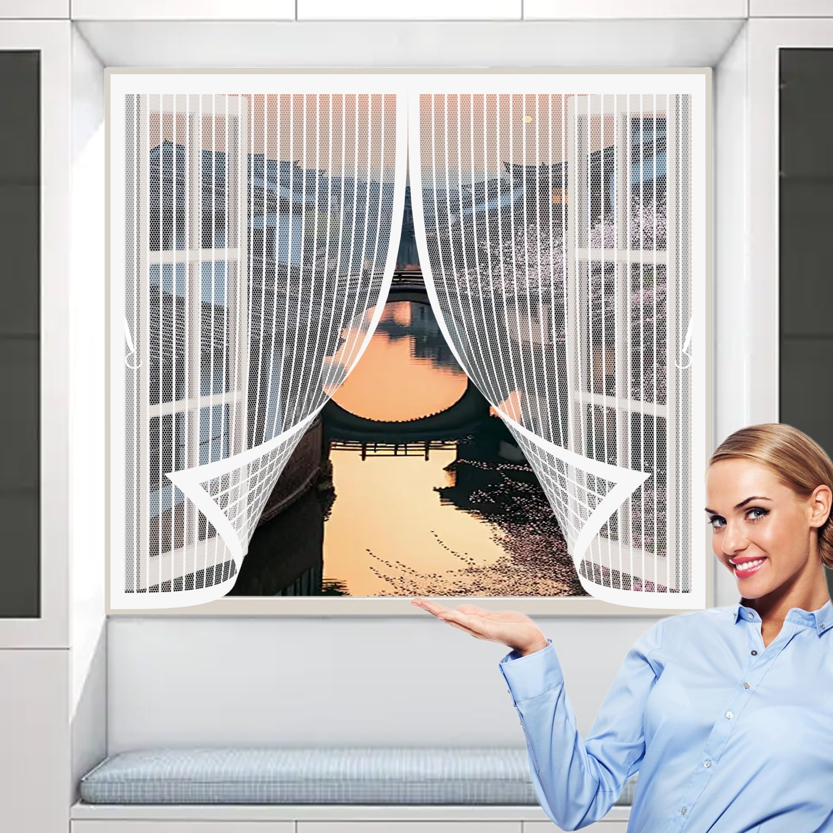 Chbin White Magnetic Fly Screen 145 X 88 Cm Automatically Closes, Keep Bugs Out, Without Drilling, Easy To Install, Anti Mosquito Mesh Curtain For Double Door/French Doors,