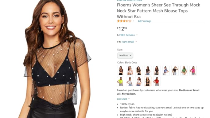 Floerns Women's Sheer See Through Mock Neck Star Pattern
