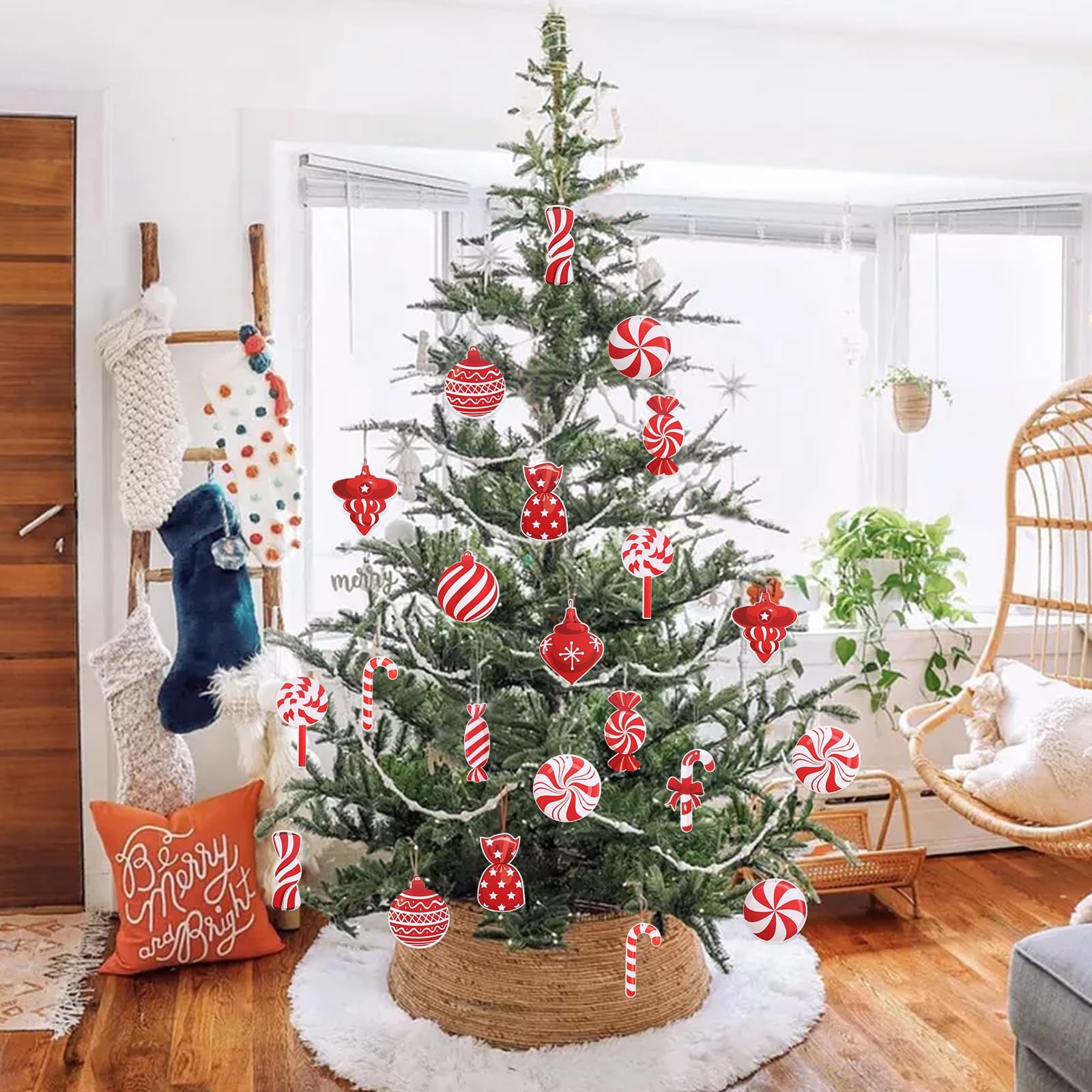 YUDAEE 26Pcs Christmas Hanging Swirl Decorations - Xmas Tree Ceiling Decor for Holiday Party, Red - Image 4