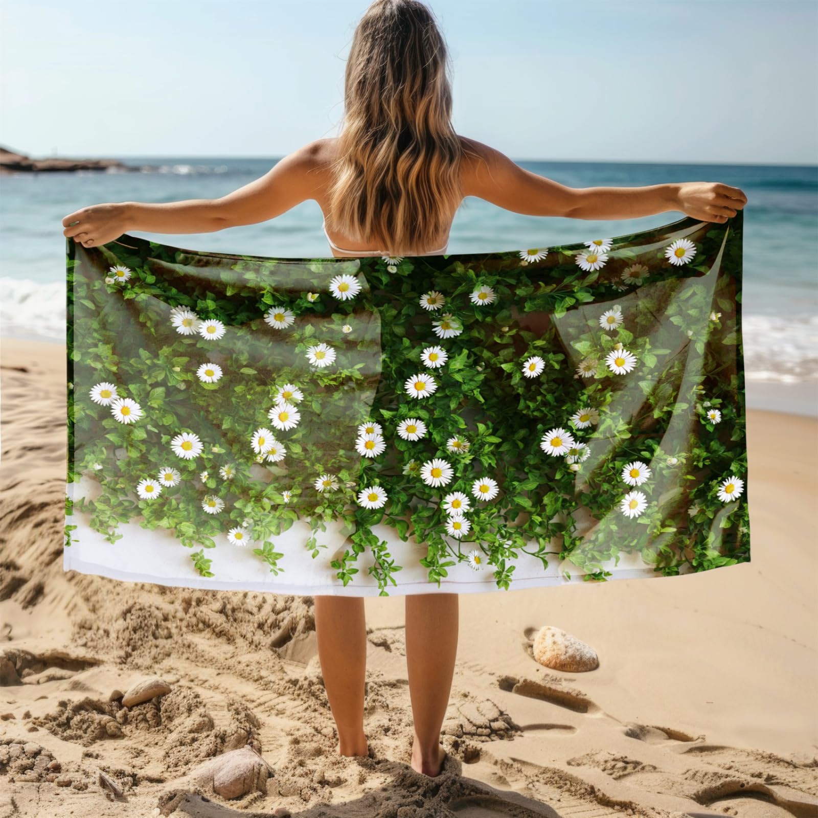 Générique Serviette Microfibre Plage Modèle Vert Blanc