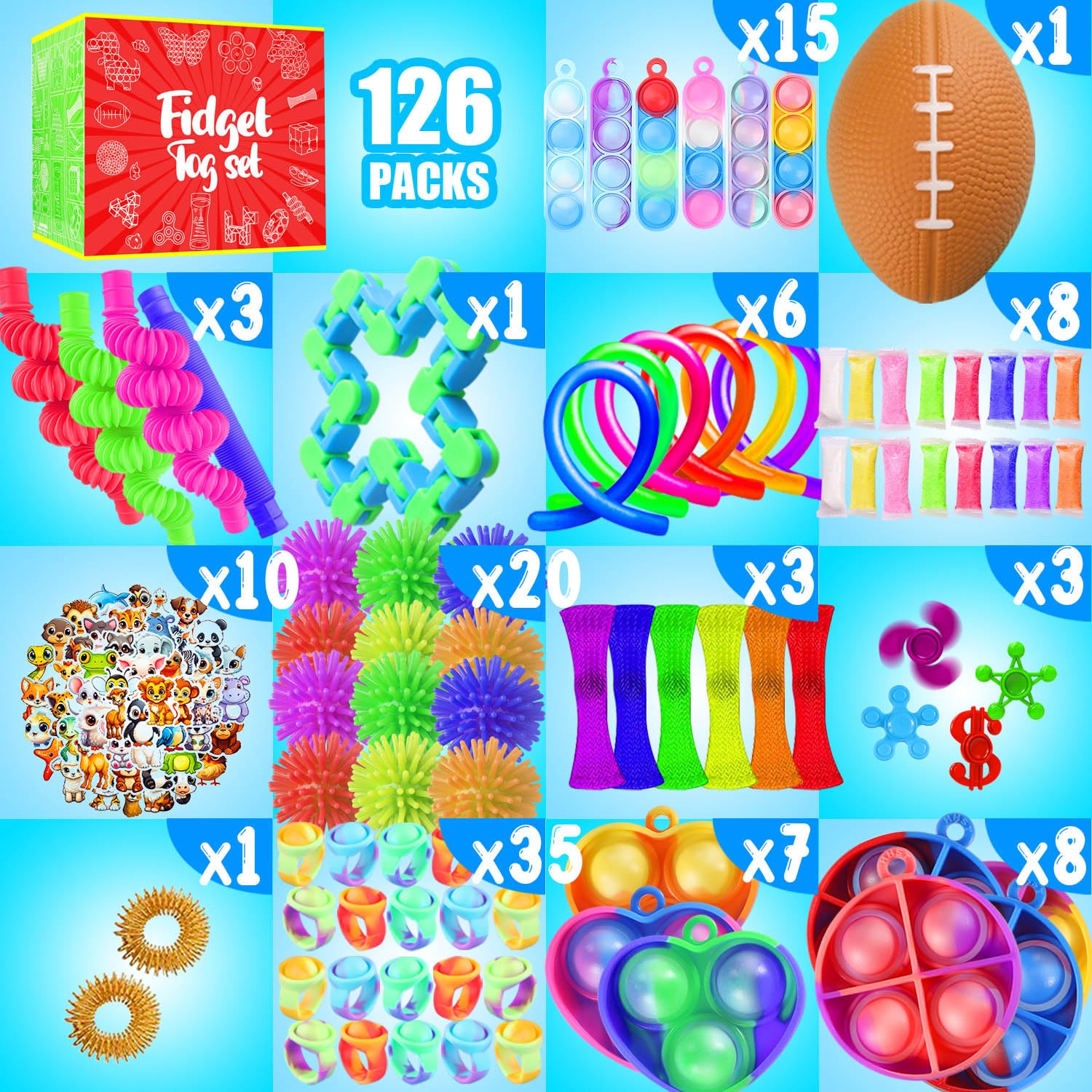 Fidget Toys, 126 Pack Party Favors for Kids 8-12 4-8, Sensory Toys Bulk Autism Autistic, Treasure Box Toys for Classroom, Stocking Stuffers, Goodie Bag Stuffers, Christmas Birthday Gifts Prizes