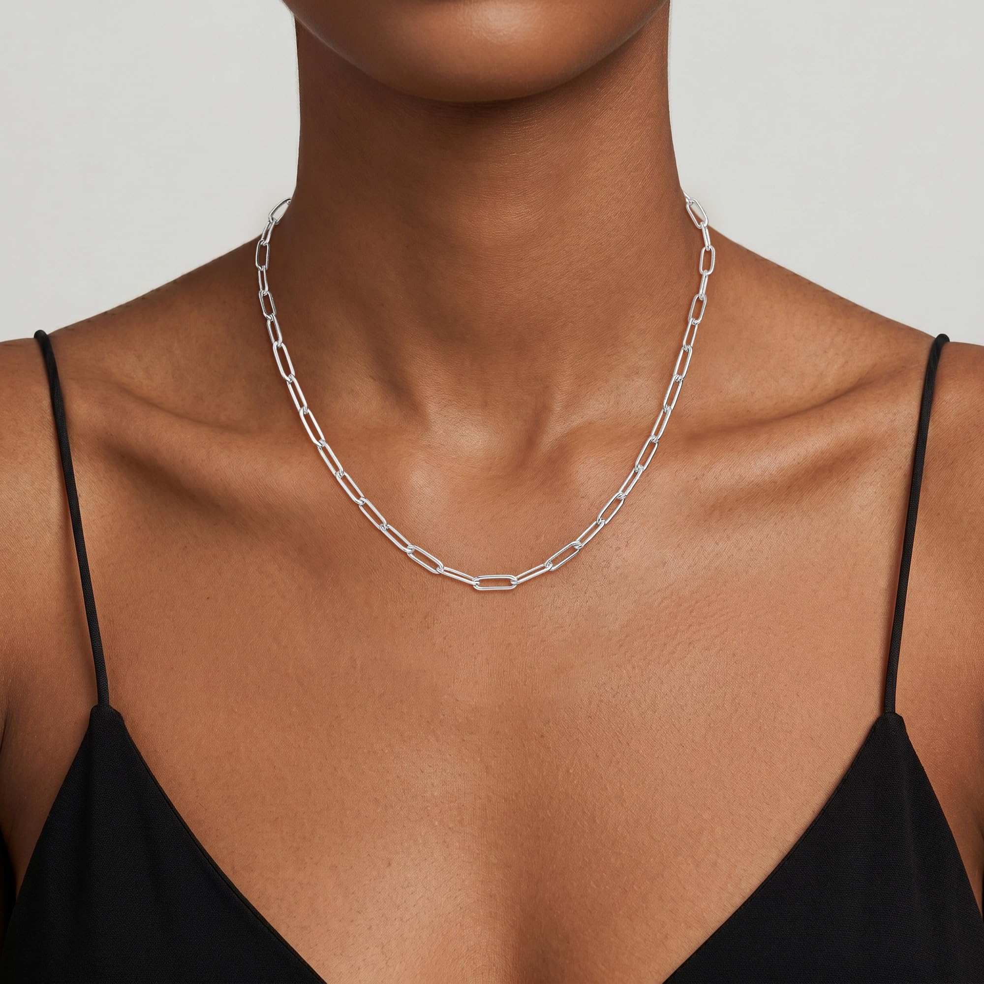S925 Sterling Silber Over Kette Damen 5MM Breit Büroklammer Kette