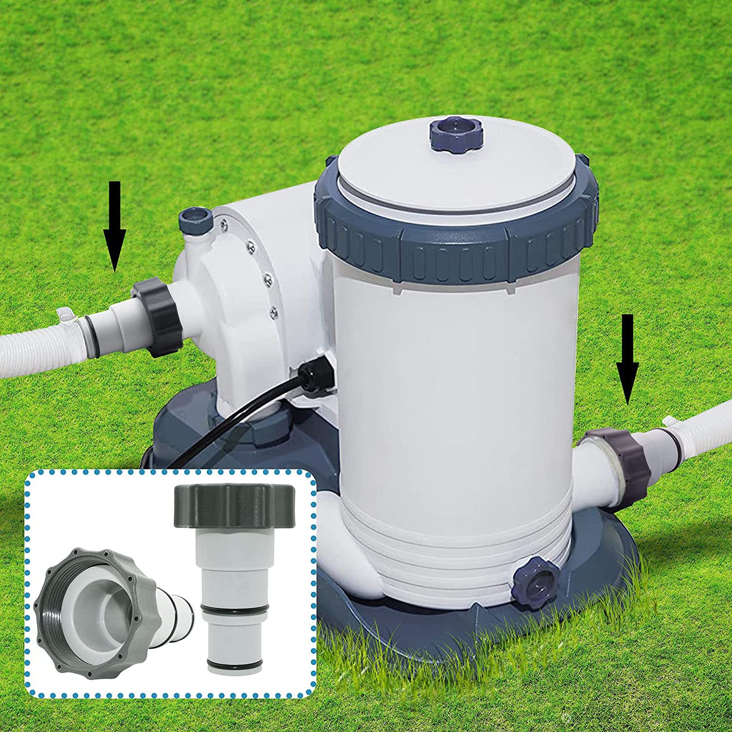MEISO 4 Pièces Adaptateur Piscine, Remplacement Adaptateur de Tuyau Série Intex A avec Filetage, Tuyau de Diamètre 1,5" et 1,25", Adaptateur de Pompe pour Kits de Piscine