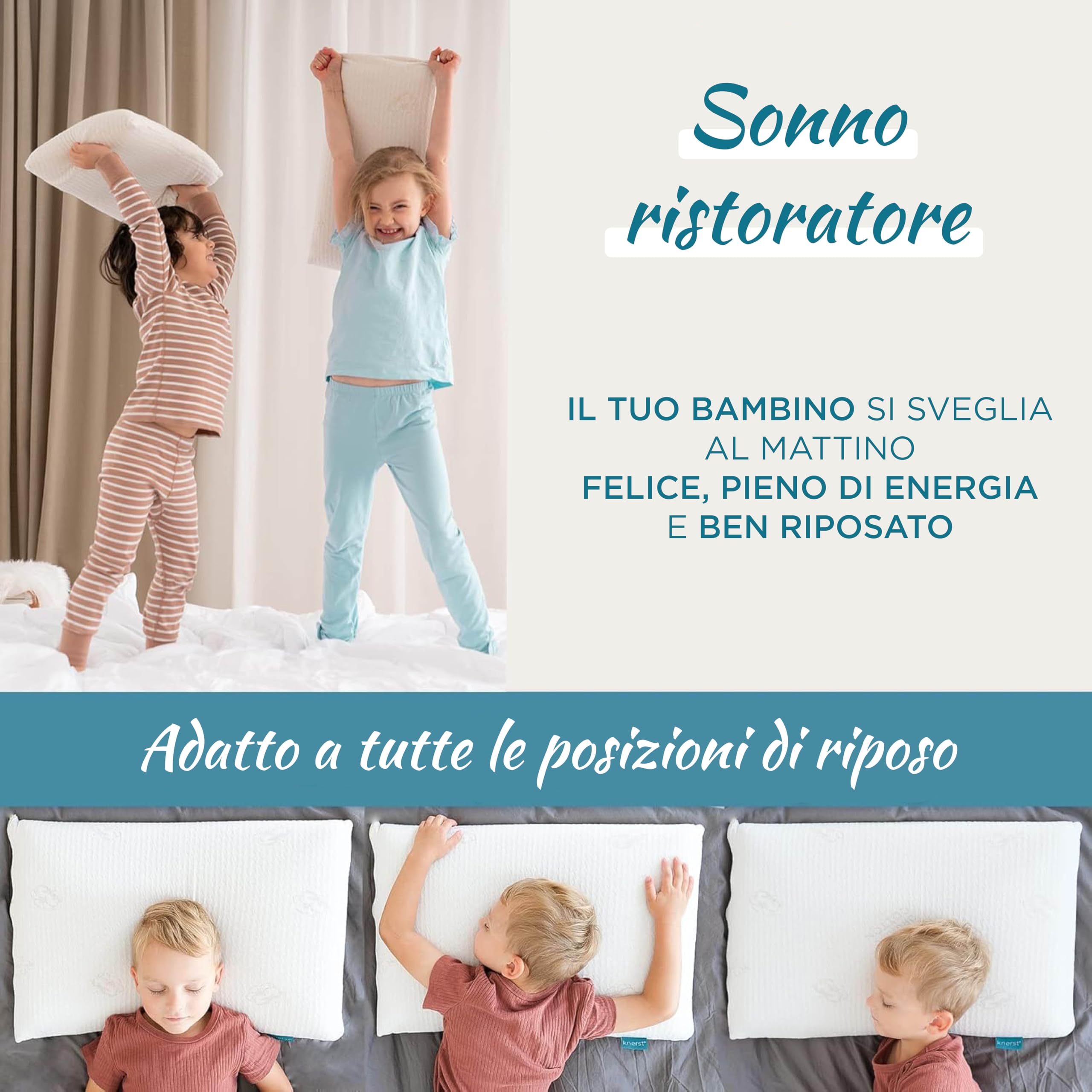 KNERST Cuscino Bambini 40x60 Memory Foam 8,5 cm, Ergonomico | Guanciale bambino, cuscino letto, Ökotex, traspirante, anallergico, antisoffoco, sfoderabile, lavabile