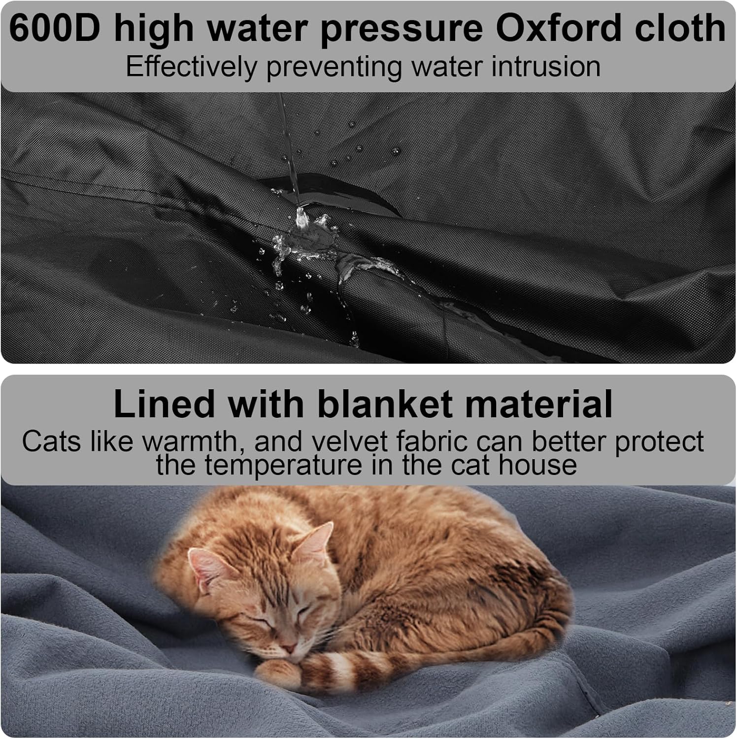 Sudiwei Feral Cat House Cover - Insulated Waterproof Outdoor Cat House for Winter - Thickened Plush Lining - 37x23.5x20in