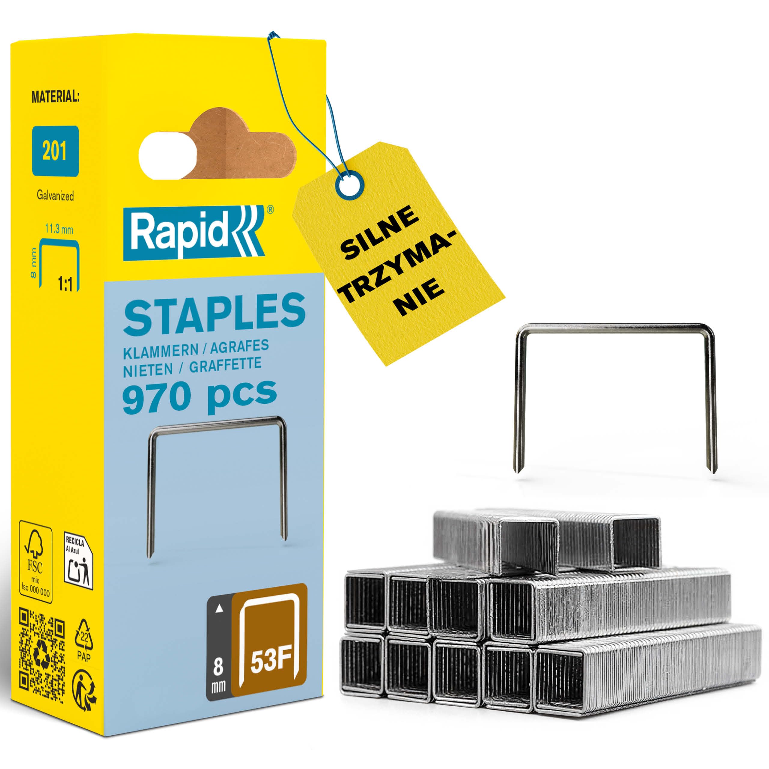 Rapid Wysoka wydajność nr 53F zszywki, długość nogawki: 8 mm, 5000556-970 sztuk