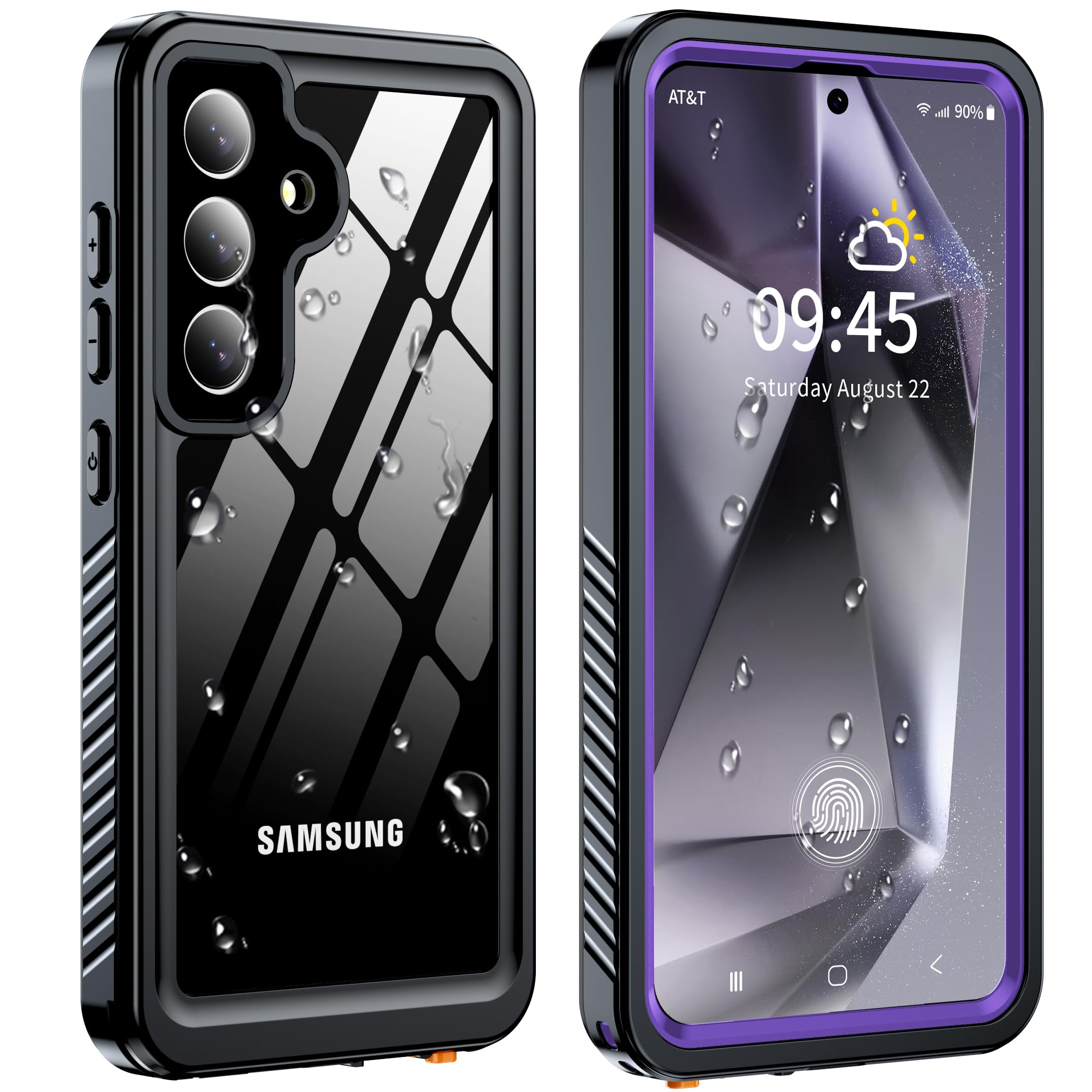GOLDJU for Samsung Galaxy S25 Case Waterproof,IP68 Waterproof Dustproof Case with Built-in Screen Protector, Full Body Protective Phone Cover for Galaxy S25 6.2 Inch, Purple/Clear