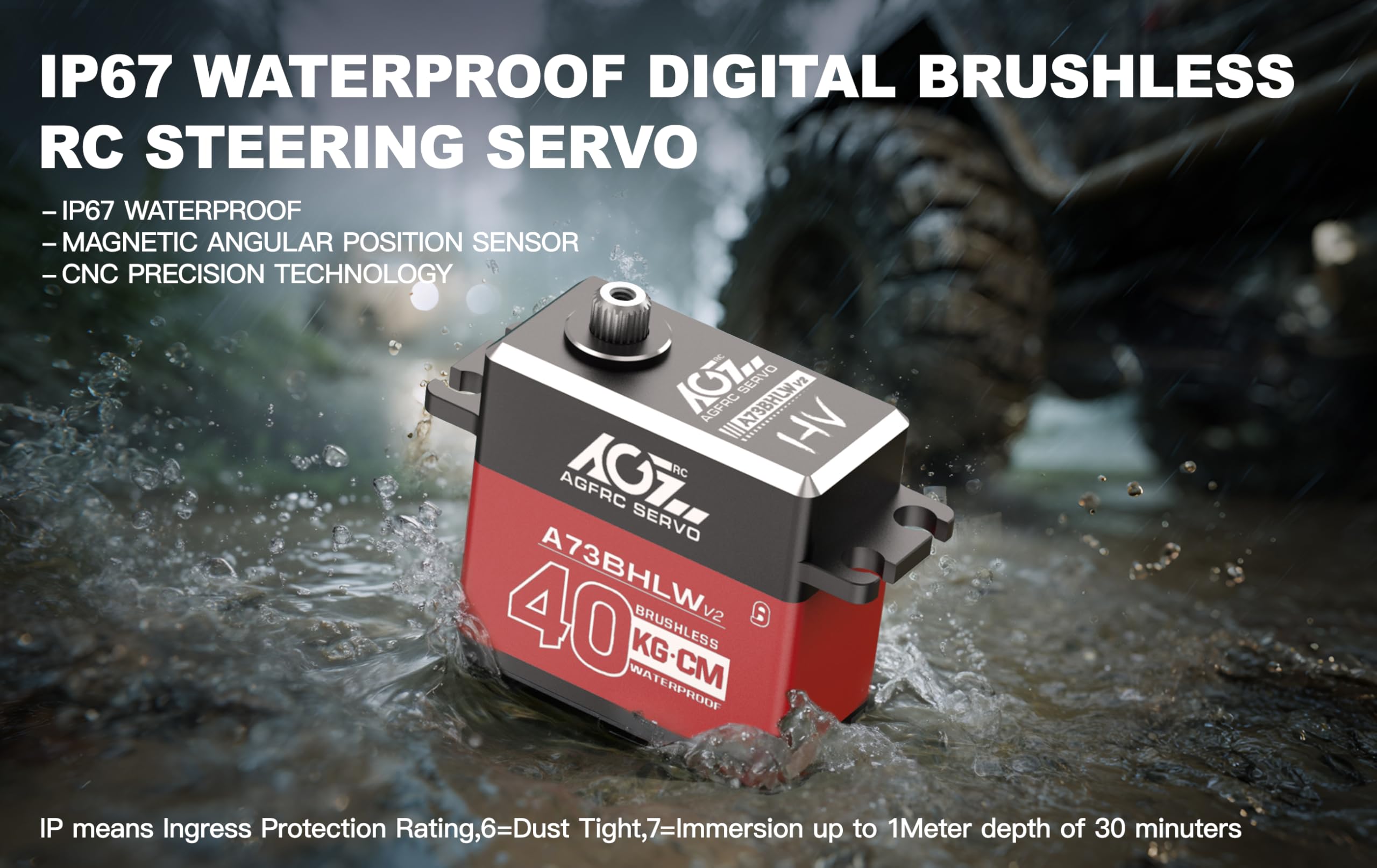 AGFRC A73BHLW V2 40KG IP67 Waterproof Brushless 110 RC Servo | Full Metal Gears HV Programmable Digital Servo with 25T Metal Horn Ideal for 110 RC Cars Boats & Crawlers product thumbnail 7