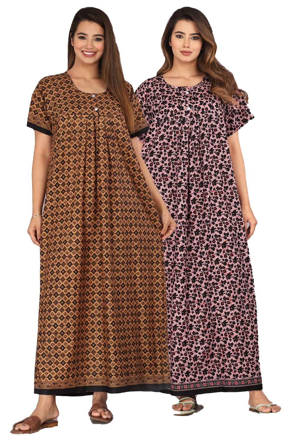 Kuruti B Sheets Nighty For Women Cotton Combo Nighty Gown Floor Length Round Neck Short Sleeves Jaipuri Maxi Gown Printed Free Size, Multicolor (B0D4MLXSZ8) Amazon Price History, Amazon Price Tracker