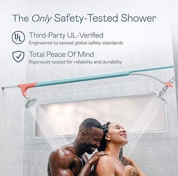 BOONA Original Tandem Shower as Seen on Shark Tank | Dual Shower Head for Couples | Max Water Pressure for Two | Easy Install (Retro Miami, One Showerhead)