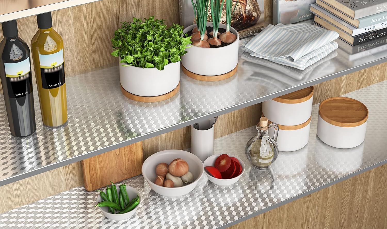 Livelynine 15.8x394 Inch Kitchen Wallpaper Peel and Stick Kitchen Backsplash Wallpaper Peel and Stick Waterproof Stainless Steel Contact Paper for Shelves Self Adhesive Renter Friendly Heat Resistant