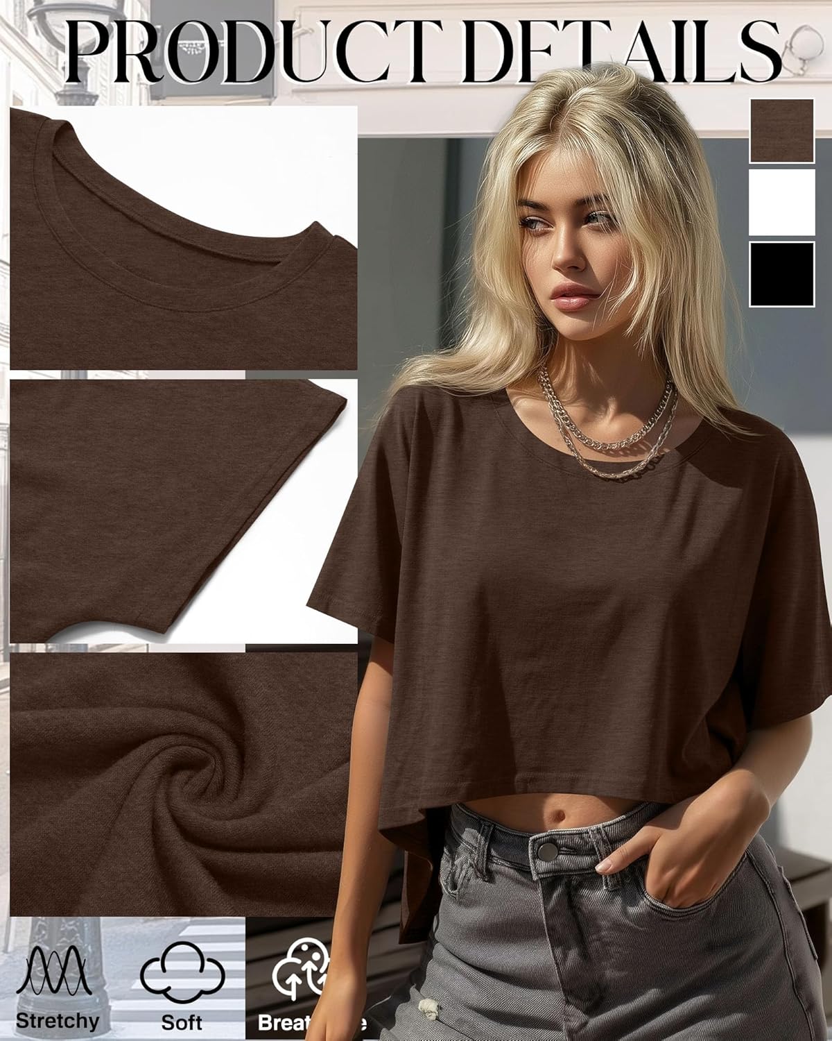 Huukeay 3 Pack Women's Oversized Cropped T Shirts Short Sleeve Loose Summer Crop Tops Casual Crewneck Irregular Hem Baggy Tee - Image 3