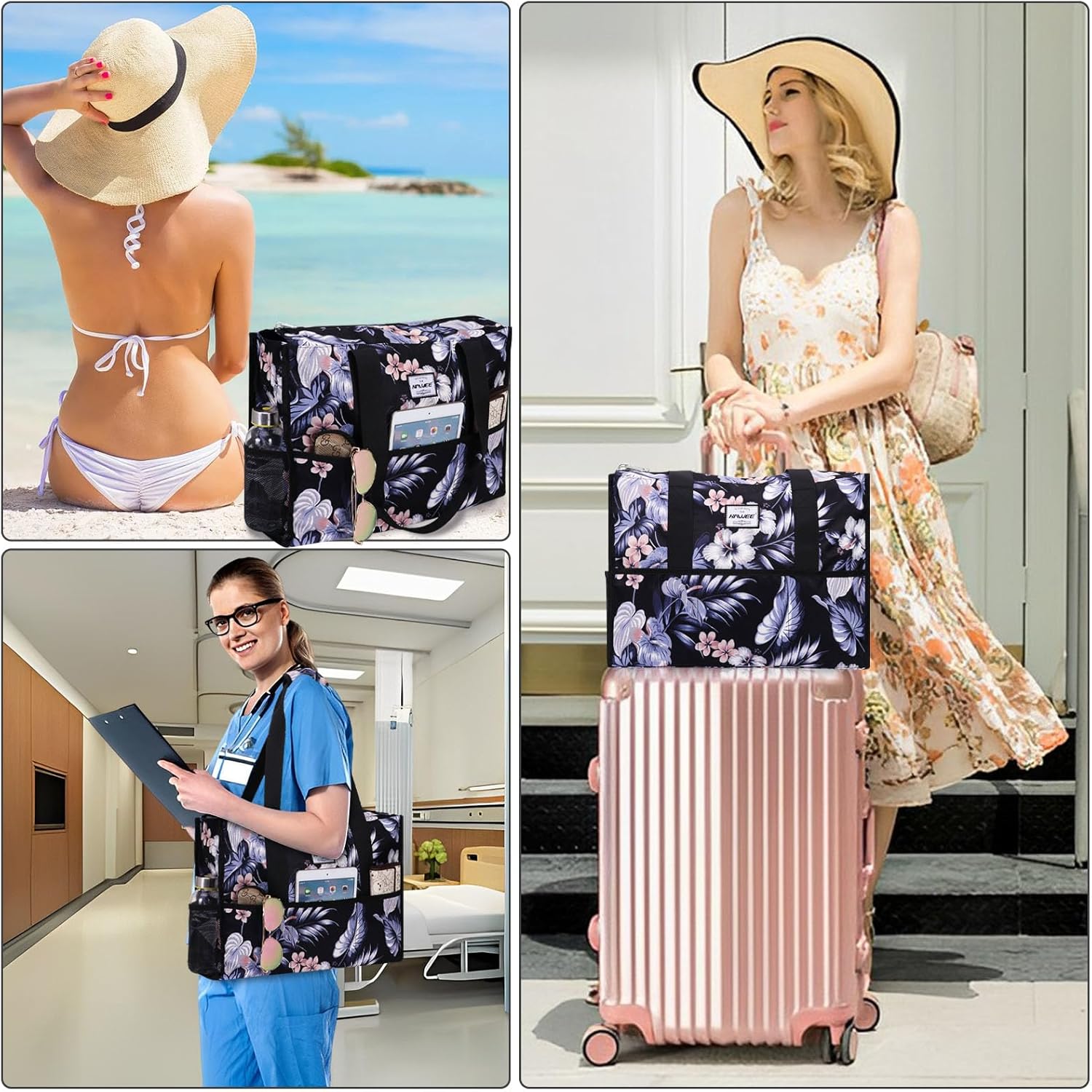 Utility Tote Bag with Laptop Compartment Luggage Sleeve Zippered Multi-pocket Commute Shoulder Purse for Nursing/Work