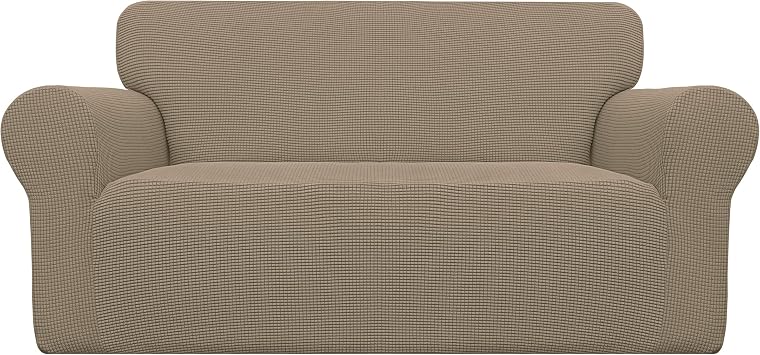Easy-Going Stretch Loveseat Couch Covers Washable Natural | 1-Piece Loveseat Covers for 2 Cushion Couch Furniture Protector RV Sofa Slipcover Soft with Bottom for Kids Pets