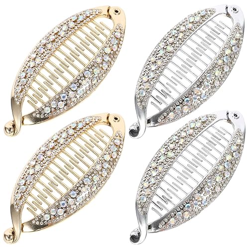 Miniatura 5 de FRCOLOR 4 pinzas para el cabello con forma de pez, peines de resina con diamantes de imitación para el cabello, pinzas para cola de caballo,