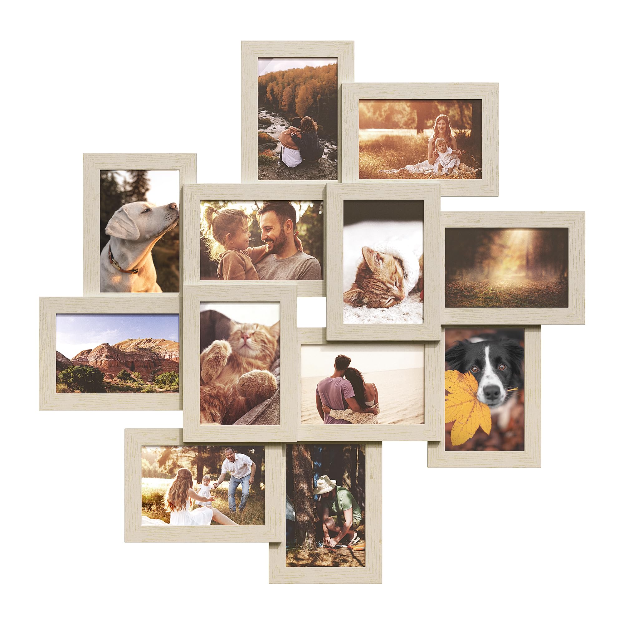 SONGMICS 12 4x6 Photo Frames Wall Gallery Multi-Frame Decor, Natural Beige RPF022N01