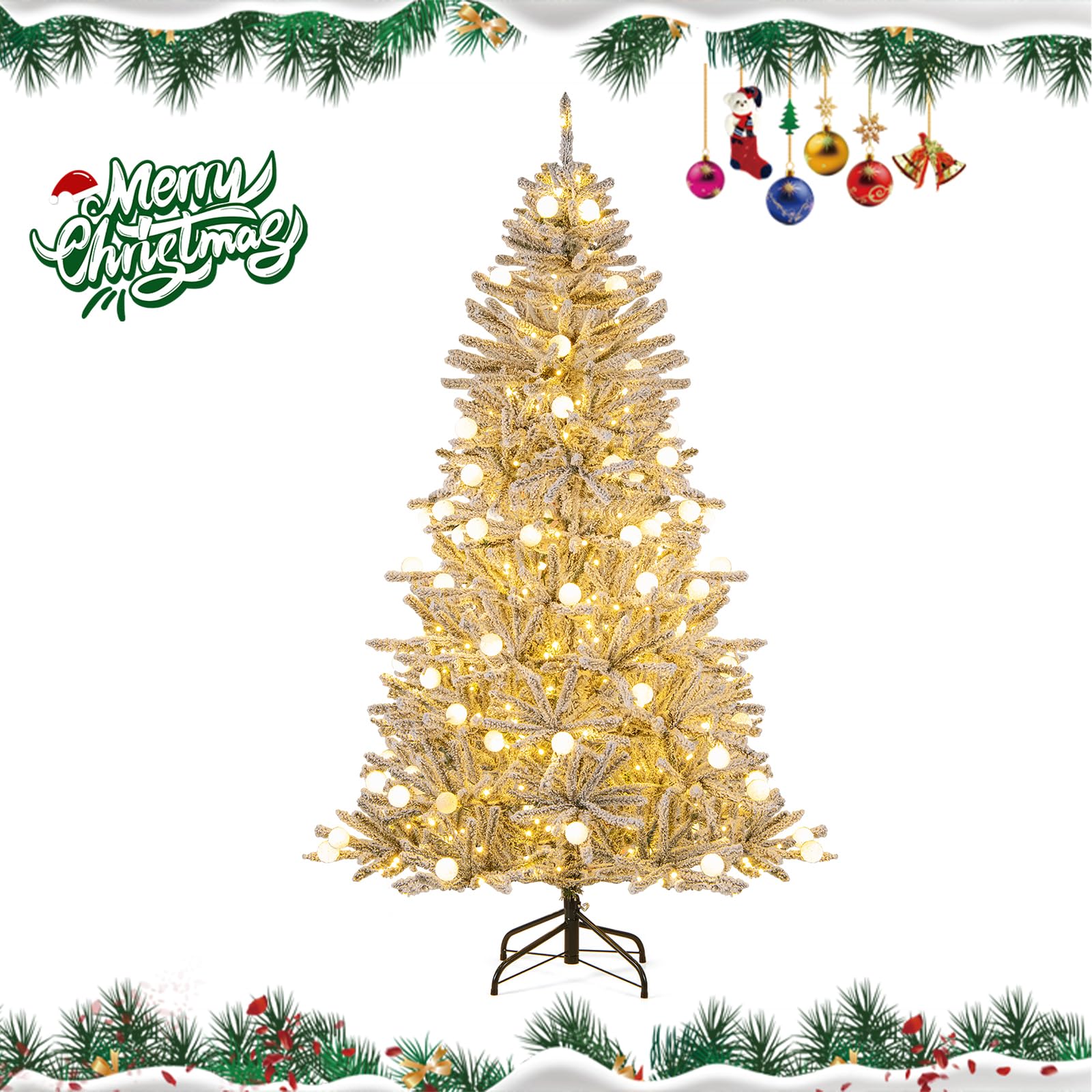 RELAX4LIFE Árbol de Navidad Nevado con 250/350 Luces LED Blancas Cálidas, 3 Modos de Iluminación, 637/905 Ramas, Control Remoto, Árbol de Navidad Plegable para Hogar, Oficina, Fiesta (210 cm)