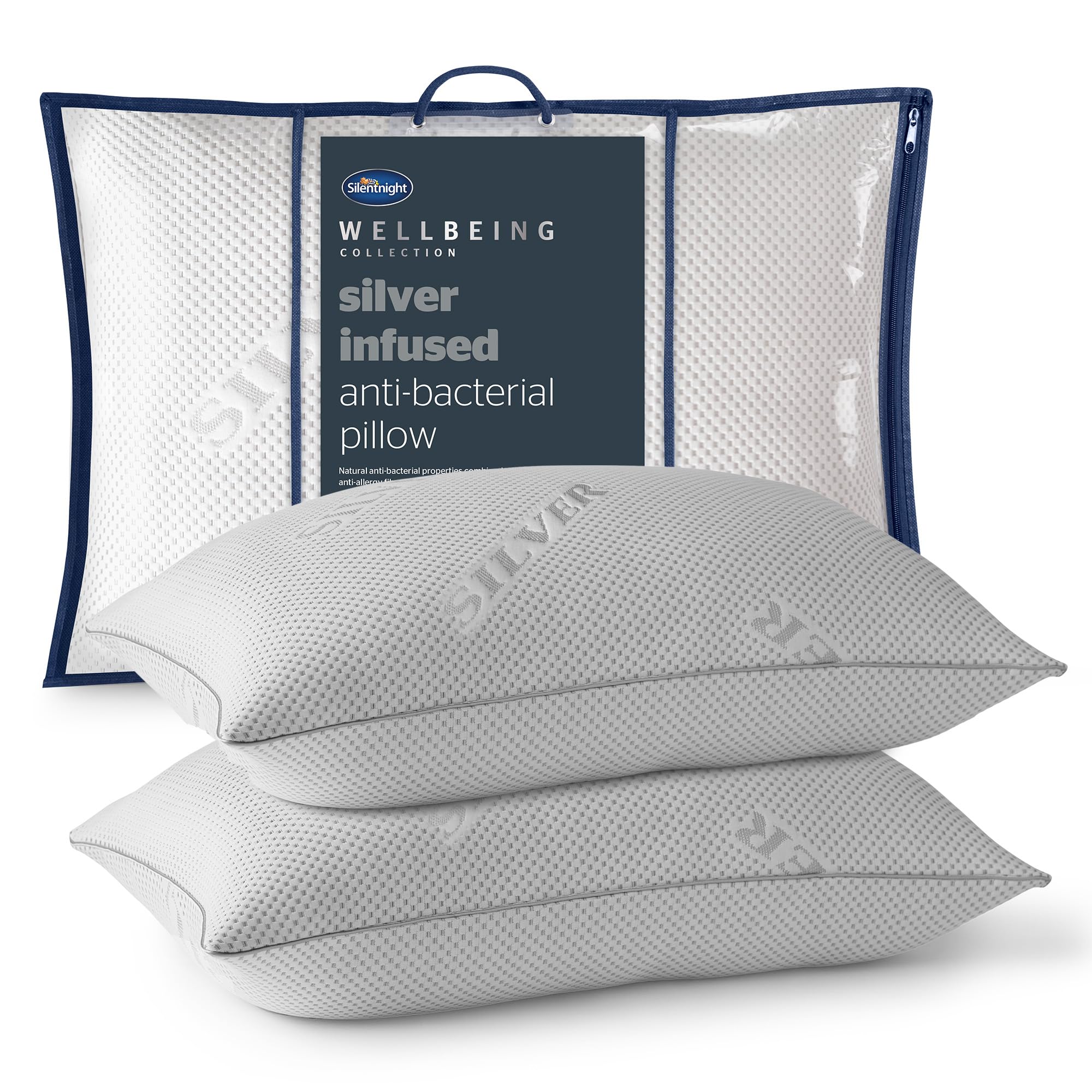 Silentnight Wellbeing Silver Infused Pillow Pair - Naturally Anti-Bacterial for Long Lasting Freshness Kind to Skin Preventing Redness Breakouts and Irritation - Machine Washable - 2 Pack โ image 1