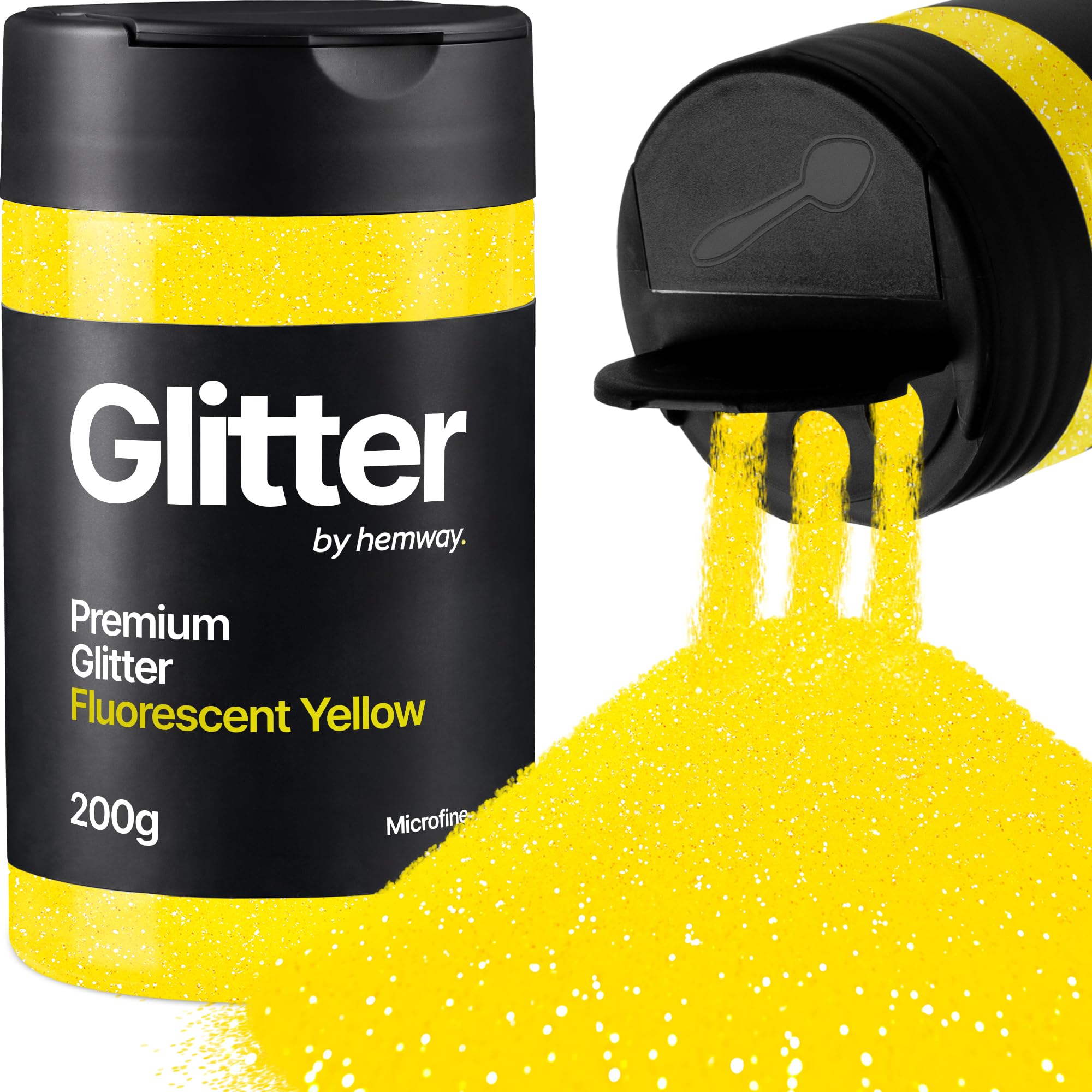 Hemway Fluorescent Yellow Glitter Shaker, 200g Microfine Glitter for Crafts Metallic Flake Sequins for Resin & Epoxy Crafts for Decorating, Halloween, Christmas, Nail, Face, Art