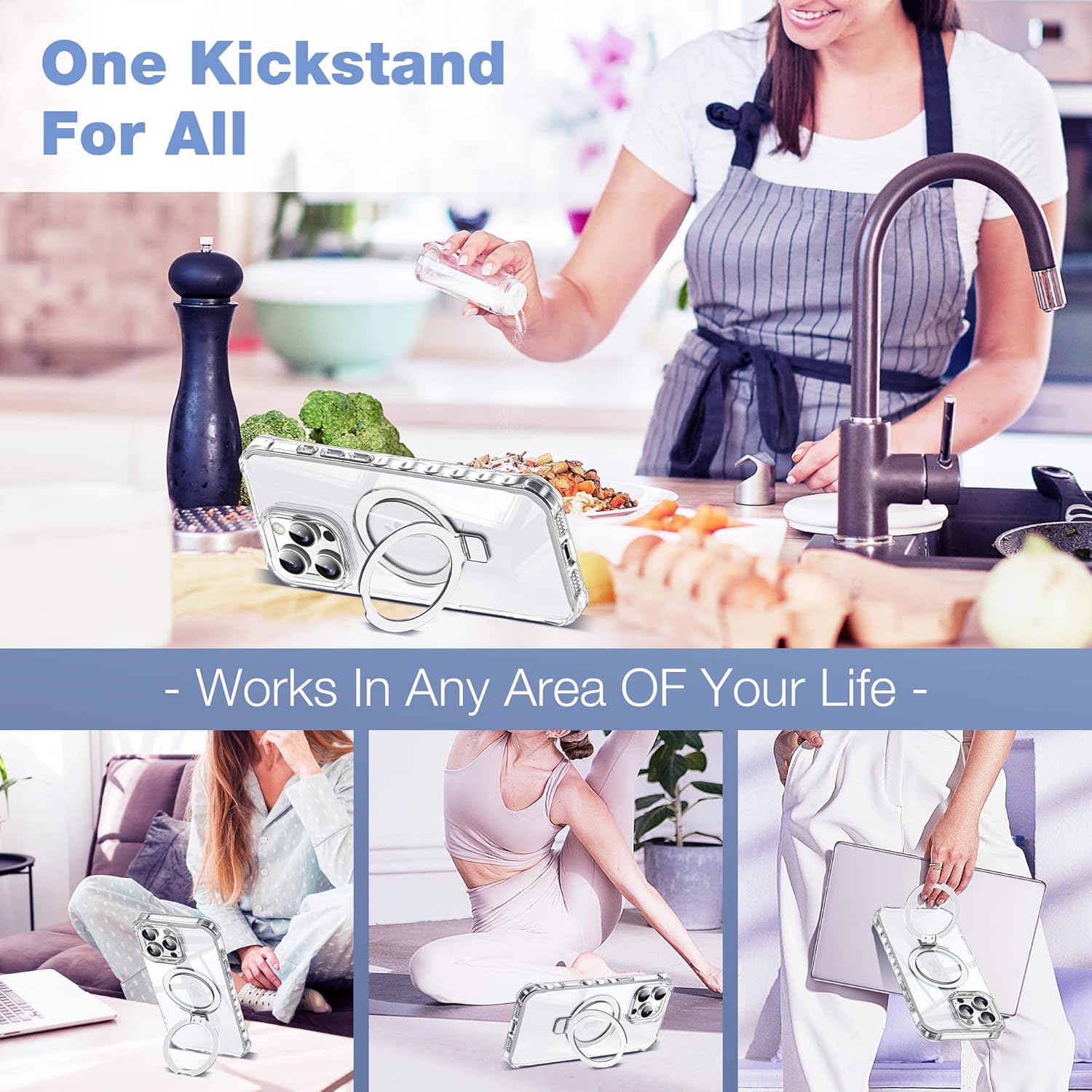 for iPhone 16 Pro Max Case with Magnetic Stand [Compatible with Mag-Safe] [Military Drop Tested] Slim 16 Pro Max Phone Case with Good Grip Curly Wave Edge for Women Men 6.3'', Clear - Image 7