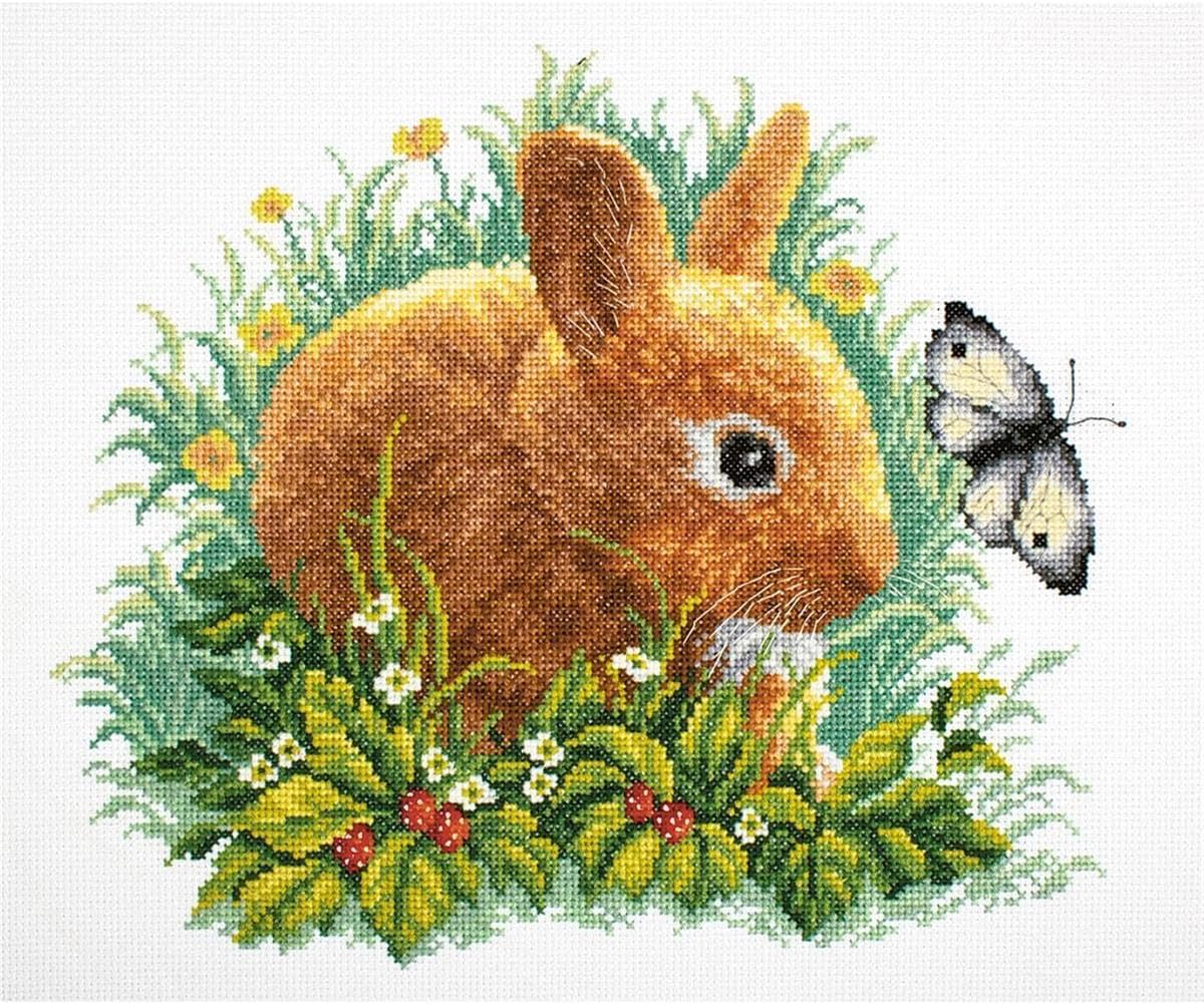 RTO M323 14 Count Rabbit and Butterfly Counted Cross Stitch Kit, 11.75" by 13.75", Multicolor