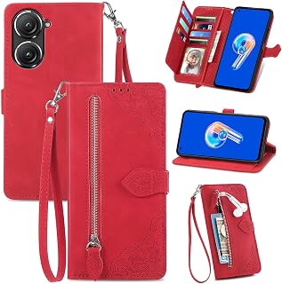 Case for ASUS Zenfone 10 / 10Z /9 5G/9z, PU Wallet Flip Magnetic Closure Leather Case [Shockproof TPU] [Stand Function] [Wristband] Case for ASUS Zenfone 10Z - Red