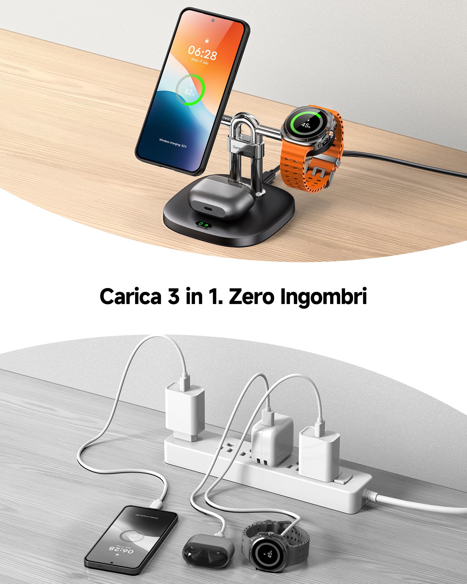 Magnetico Caricatore Wireless per Samsung Z Fold 8/8 Ultra/S26 Ultra/Flip 8 | 3 in 1 Stazione di Ricarica per Samsung S26/S25/Fold8, Base Ricarica per Galaxy Watch 8/8 Classic/Ultra 2 & Galaxy Buds 4 Pro