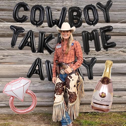 Miniatura 4 de Wonmelody Decoraciones de vaquero occidental para despedida de soltera de vaquero con texto en inglés "Take Me Away", pancarta de globo con la misma