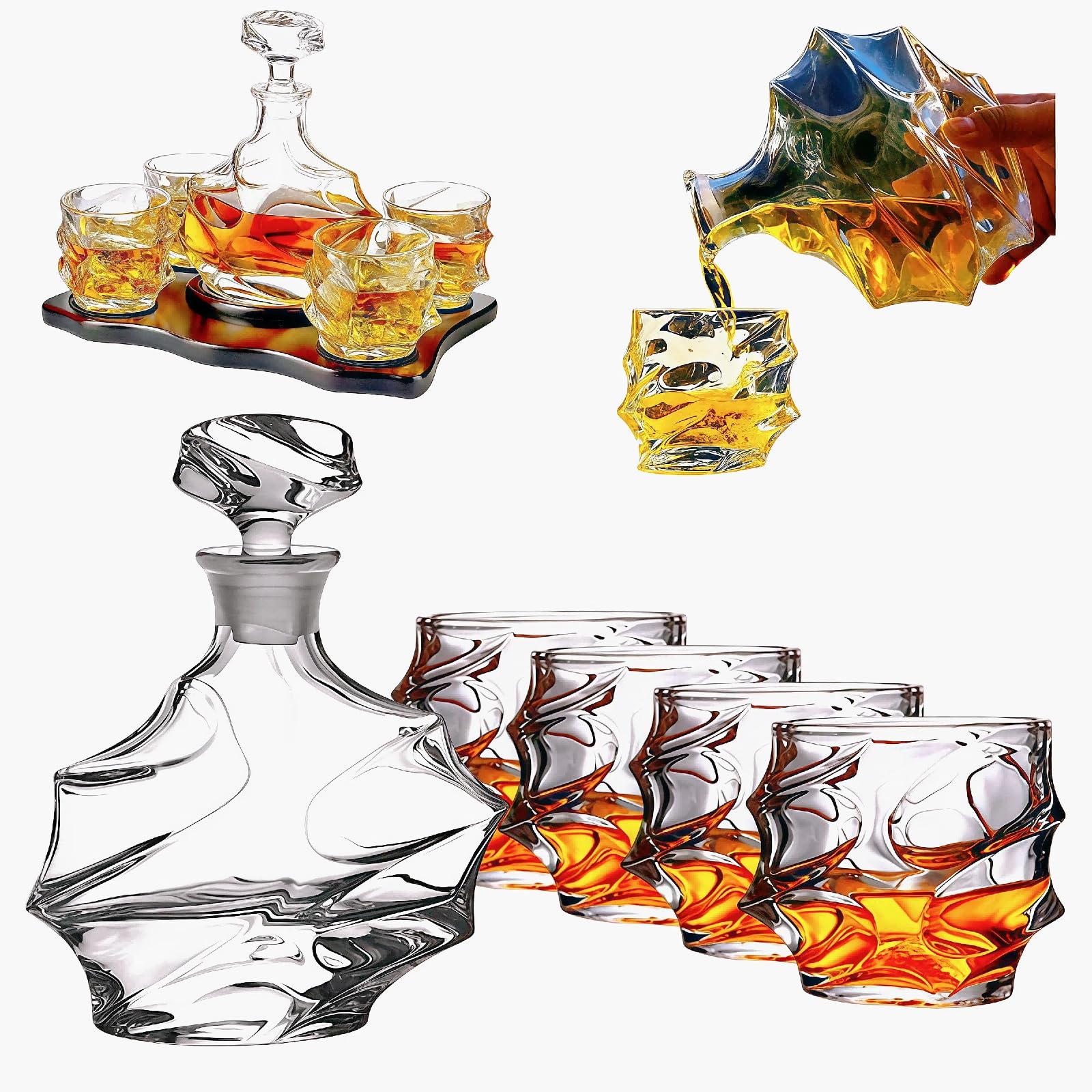 5er-Set Tsuki-Glas, Tsuki-Glas Whiskykaraffe, Schweres Japanisches Kristallglas FüR Bars, Altmodische WhiskygläSer Rocks-GläSer-Set, Bourbon-Geschenke