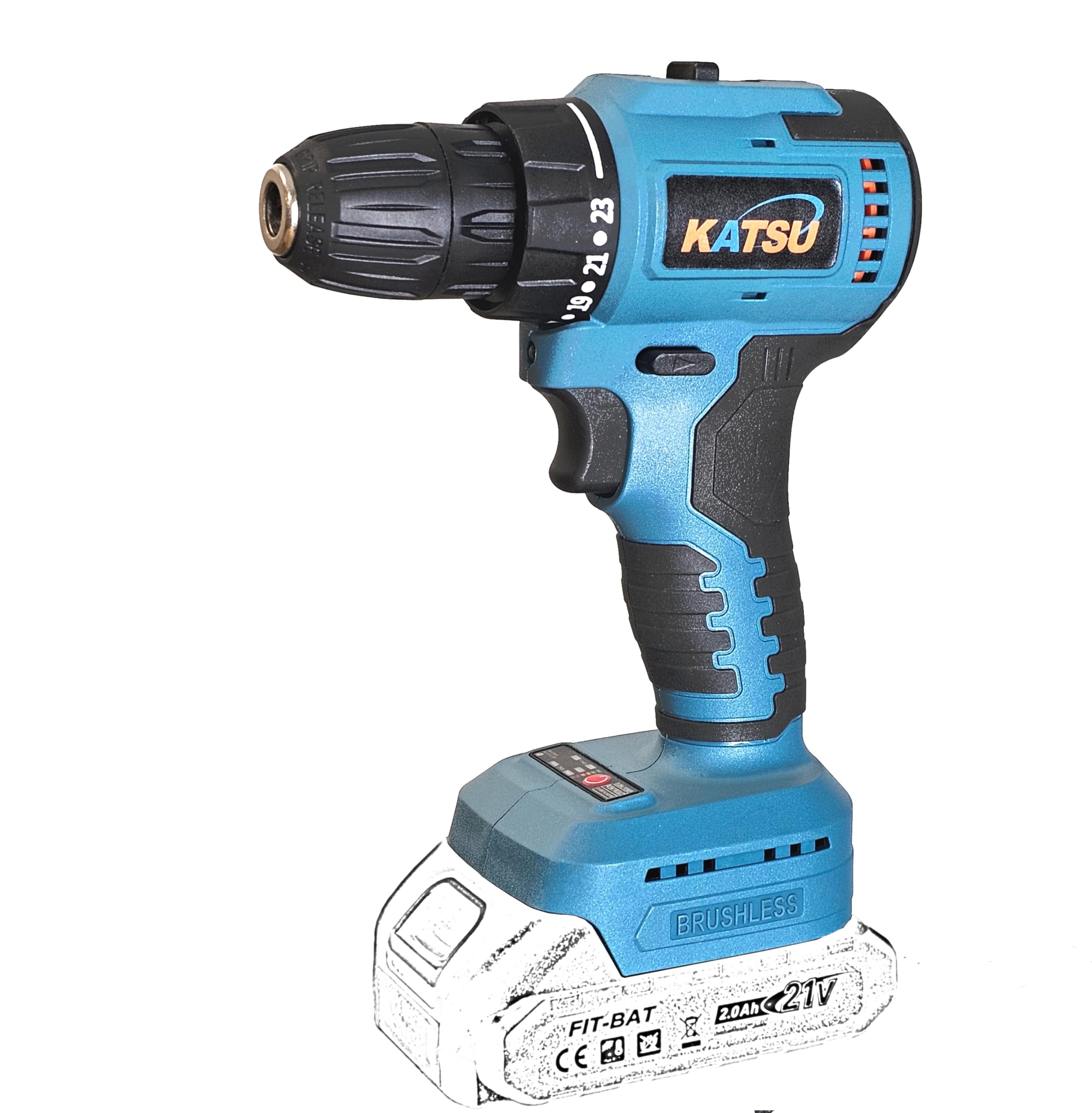 Katsu Fit-Bat 21V Brushless Cordless Drill Driver, 10Mm Keyless Chuck, 2 Gear Speed And Led Light, Ideal For Home Diy Tasks, No Battery And Charger 5056156059725